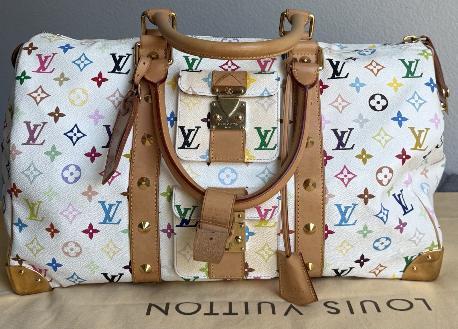 Louis Vuitton Keepall 45 Takashi Murakami White Multicolor Monogram Travel Bag