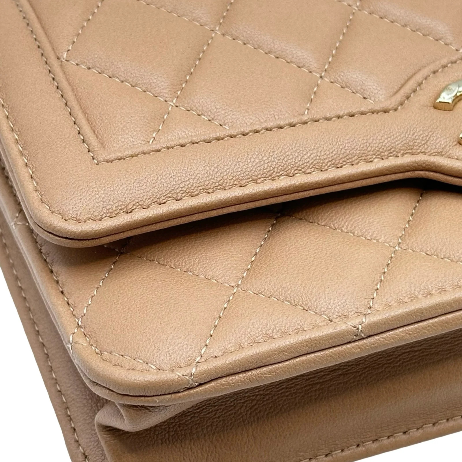 CHANEL Matelassé Mini Flap Beige Lambskin Shoulder Bag AS5048 #OKB7789