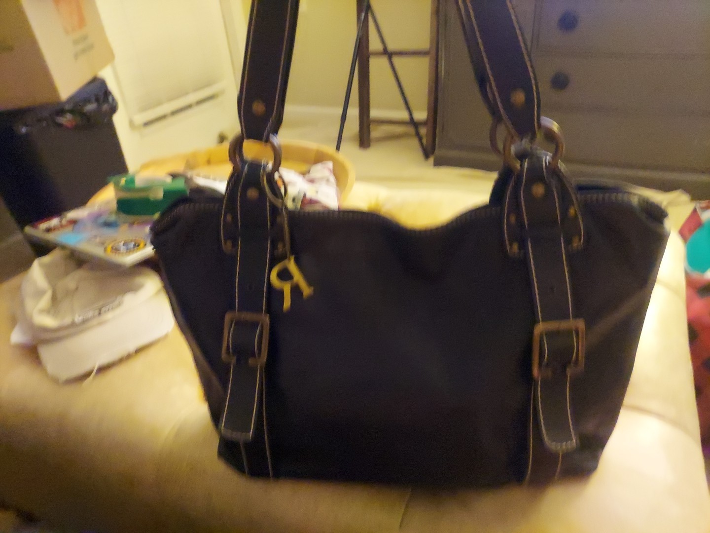 ROBERT PIETRI Large Black Leather Shoulder Bag Satchel Tote Double Handles Spain
