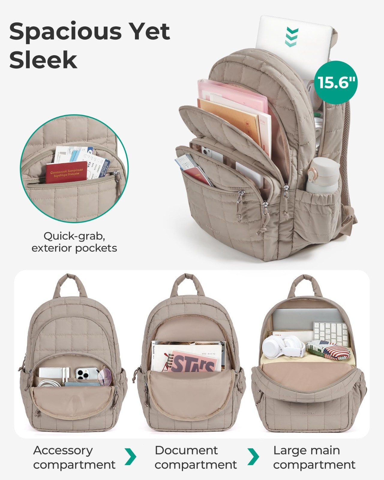 Stylish 15.6″ Laptop Backpack for Women, Travel & College Use, Camel Color