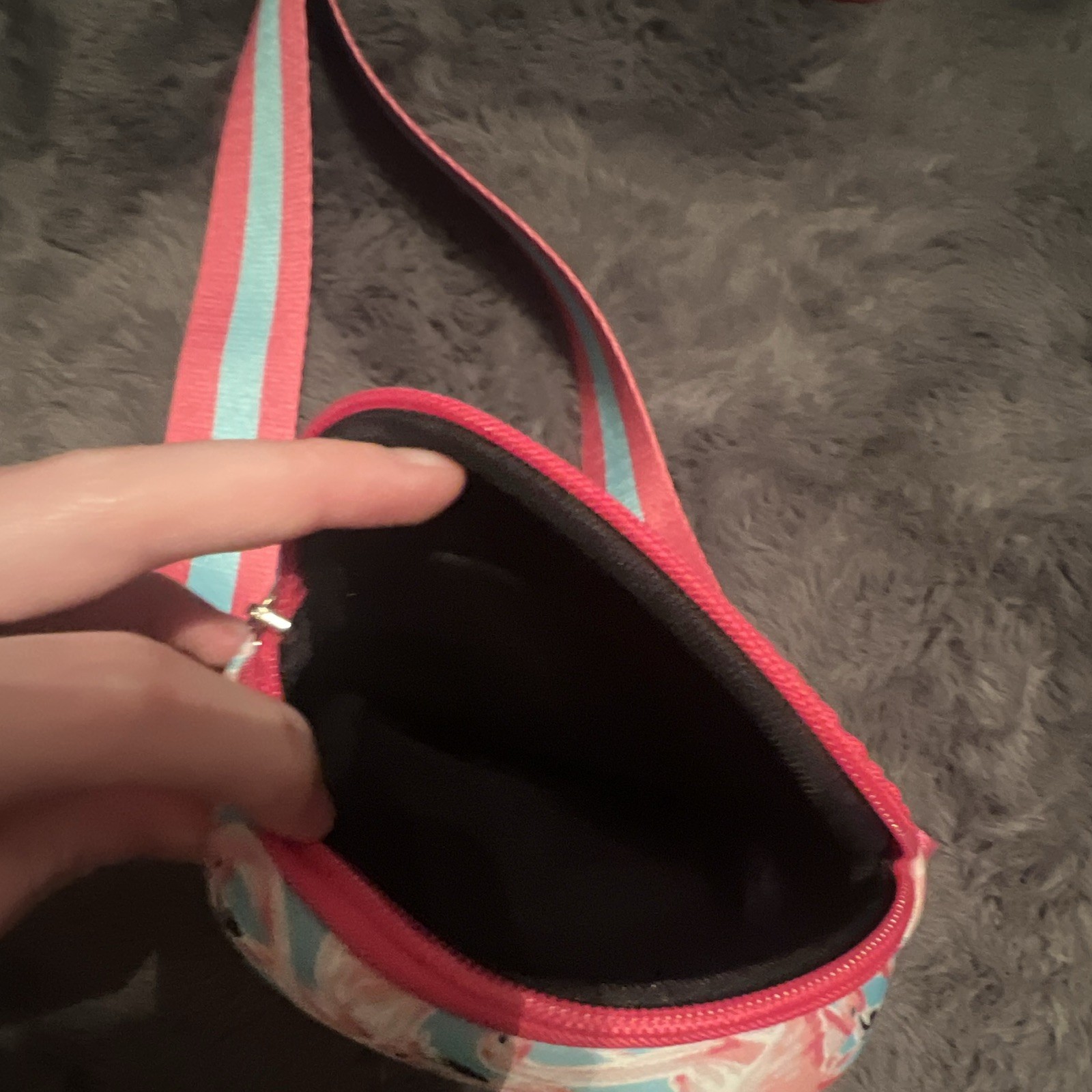 Simply Southern Small Pink/Blue Flamingo Print Crossbody Bag Zip Pockets Strap