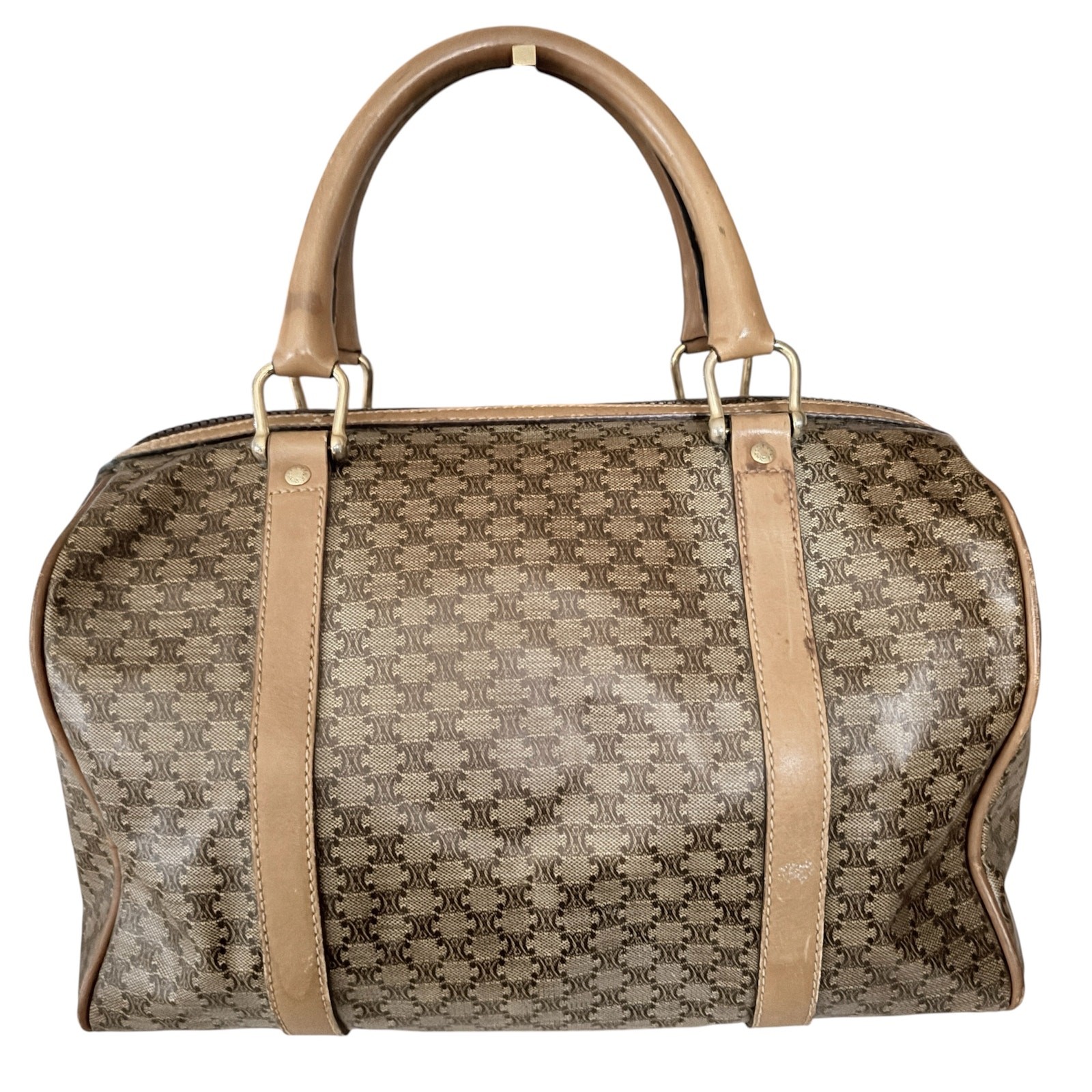 Vintage Celine Macadam Monogram Boston Bag Tan Brown Triomphe Logo