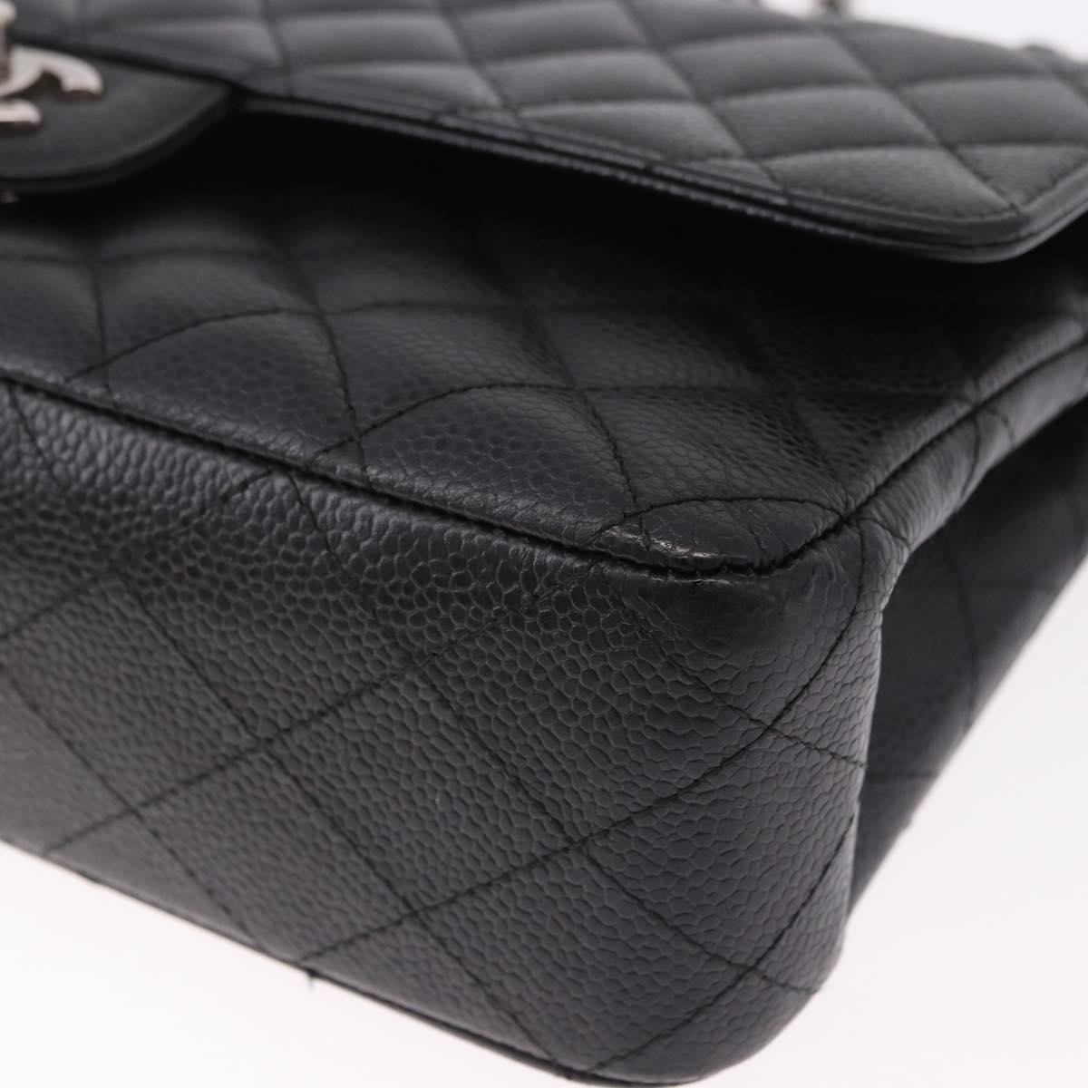 CHANEL Chain Matelasse 25 Bag Grained Calf Skin Black Silver CC Auth yk20613SM