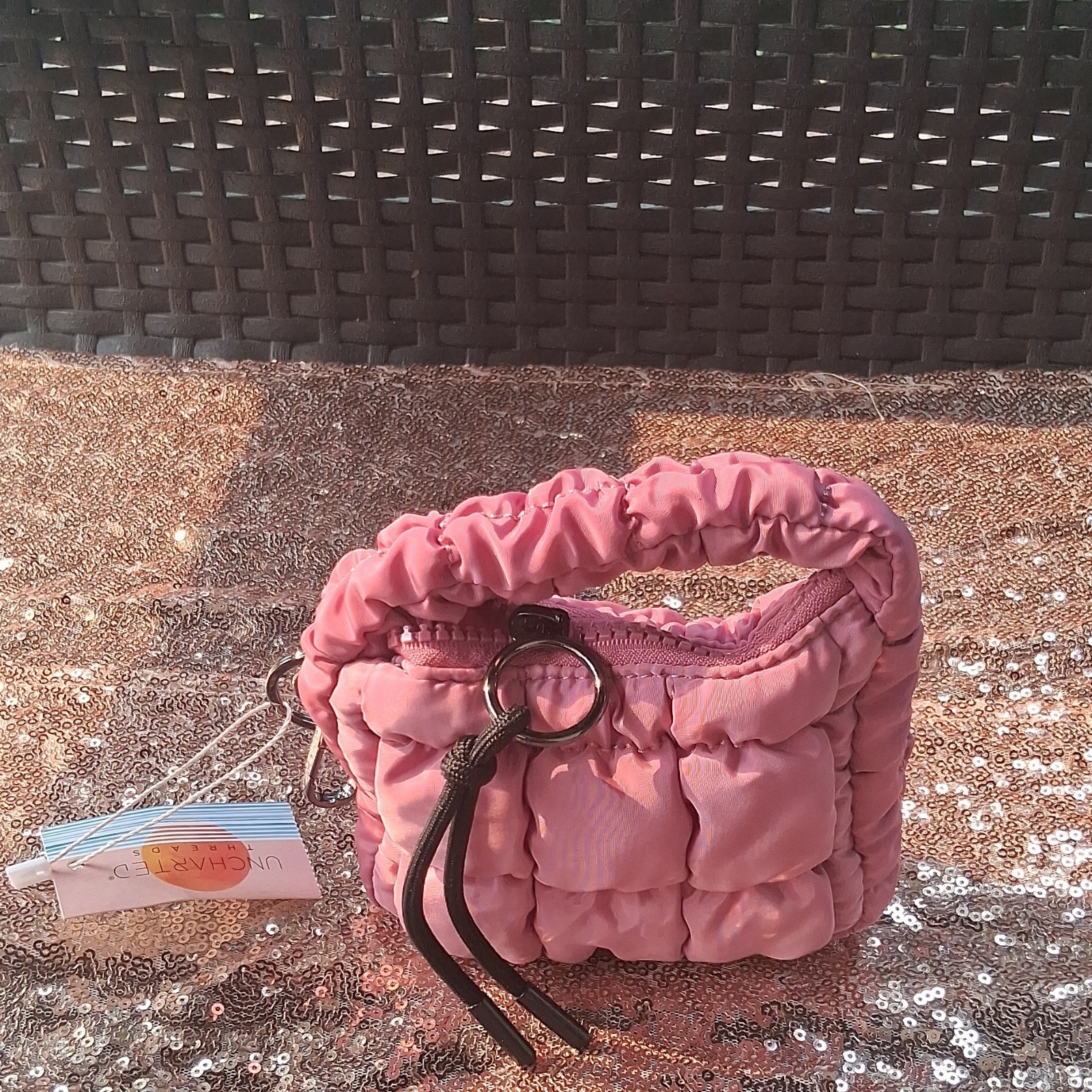 Uncharted Pink Quilted Padded Small Top Handle Mini Bag, Zip Closure