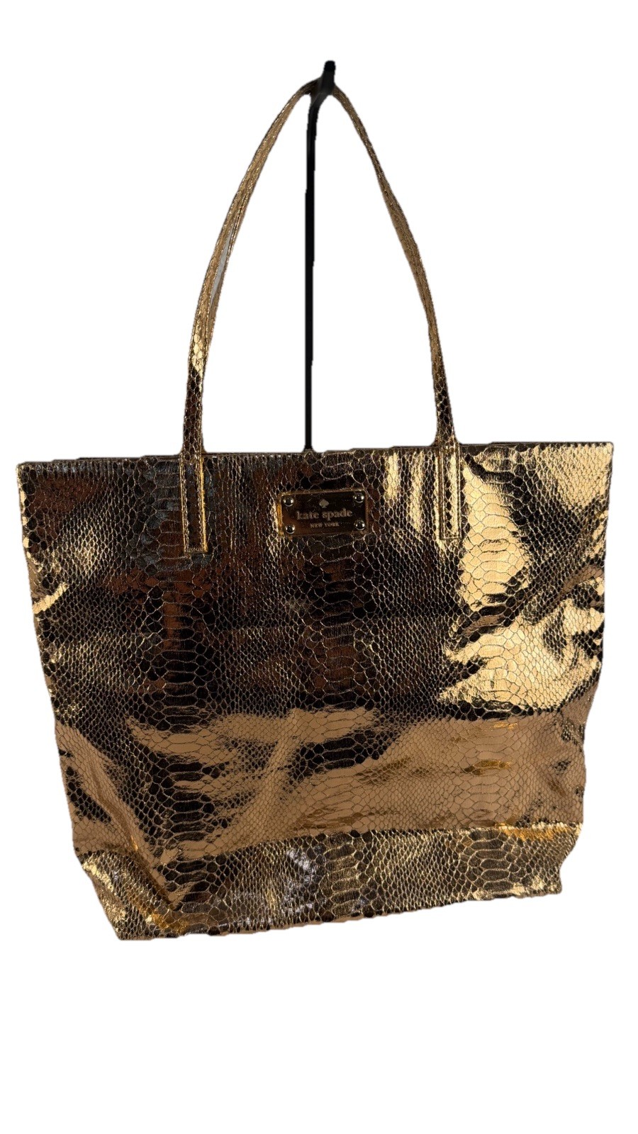 KATE SPADE GOLD METALLIC REPTILE PRINT TOTE