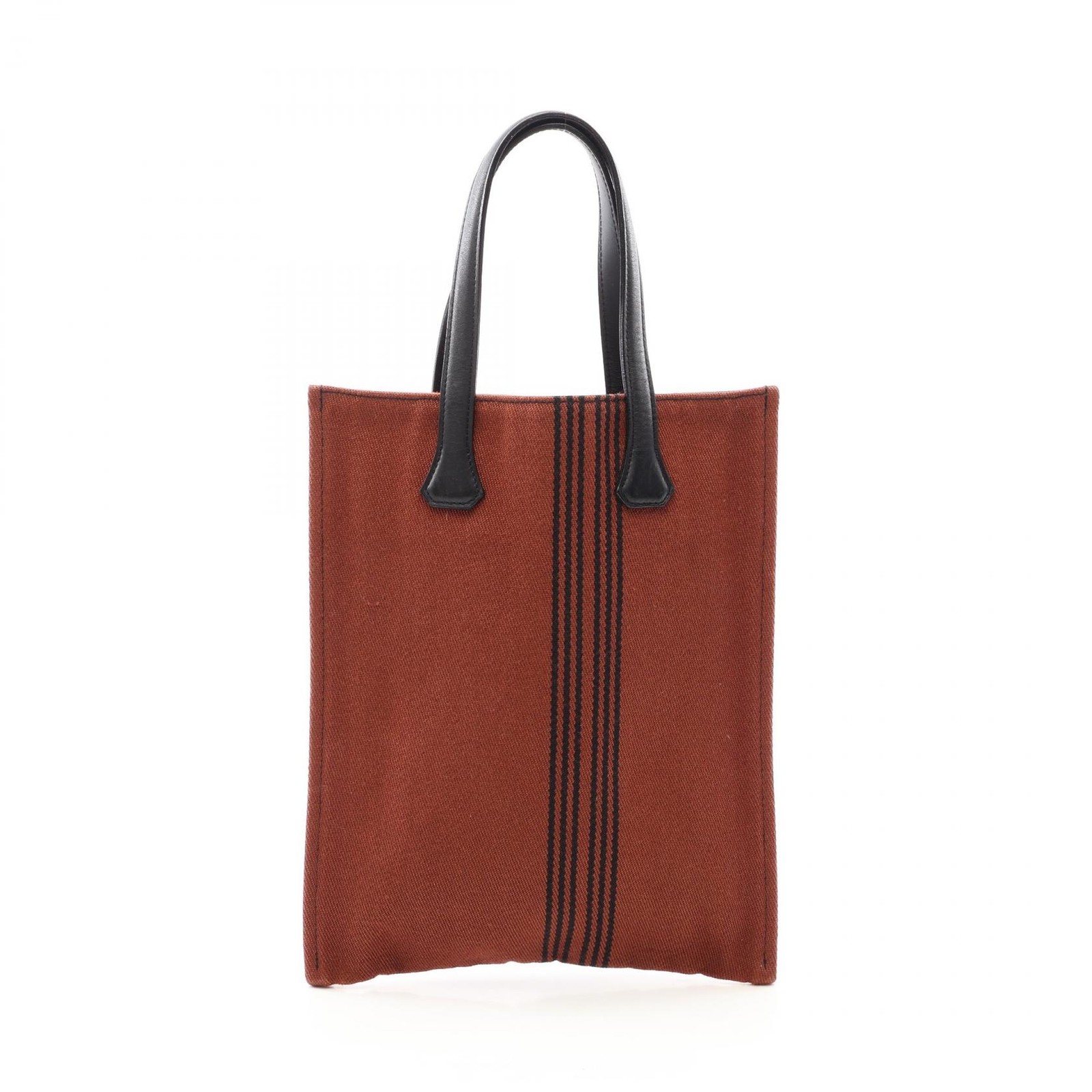 HERMES Potamos Cabas PM Tote Handbag Swift leather canvas Brown Black SHW Used