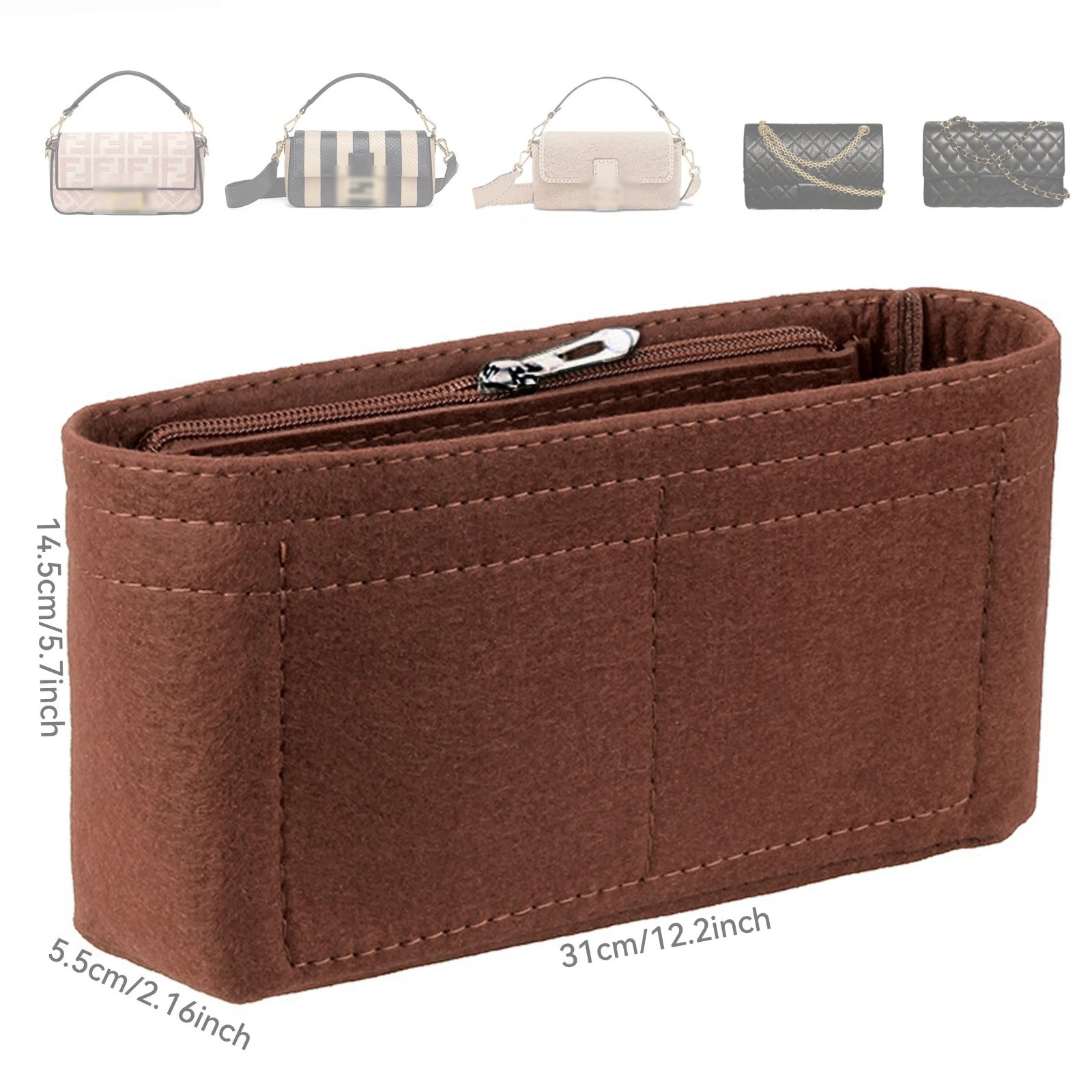 Bag Organiser Insert with Zipper Multi-Pocket Purse Liner for Handbags