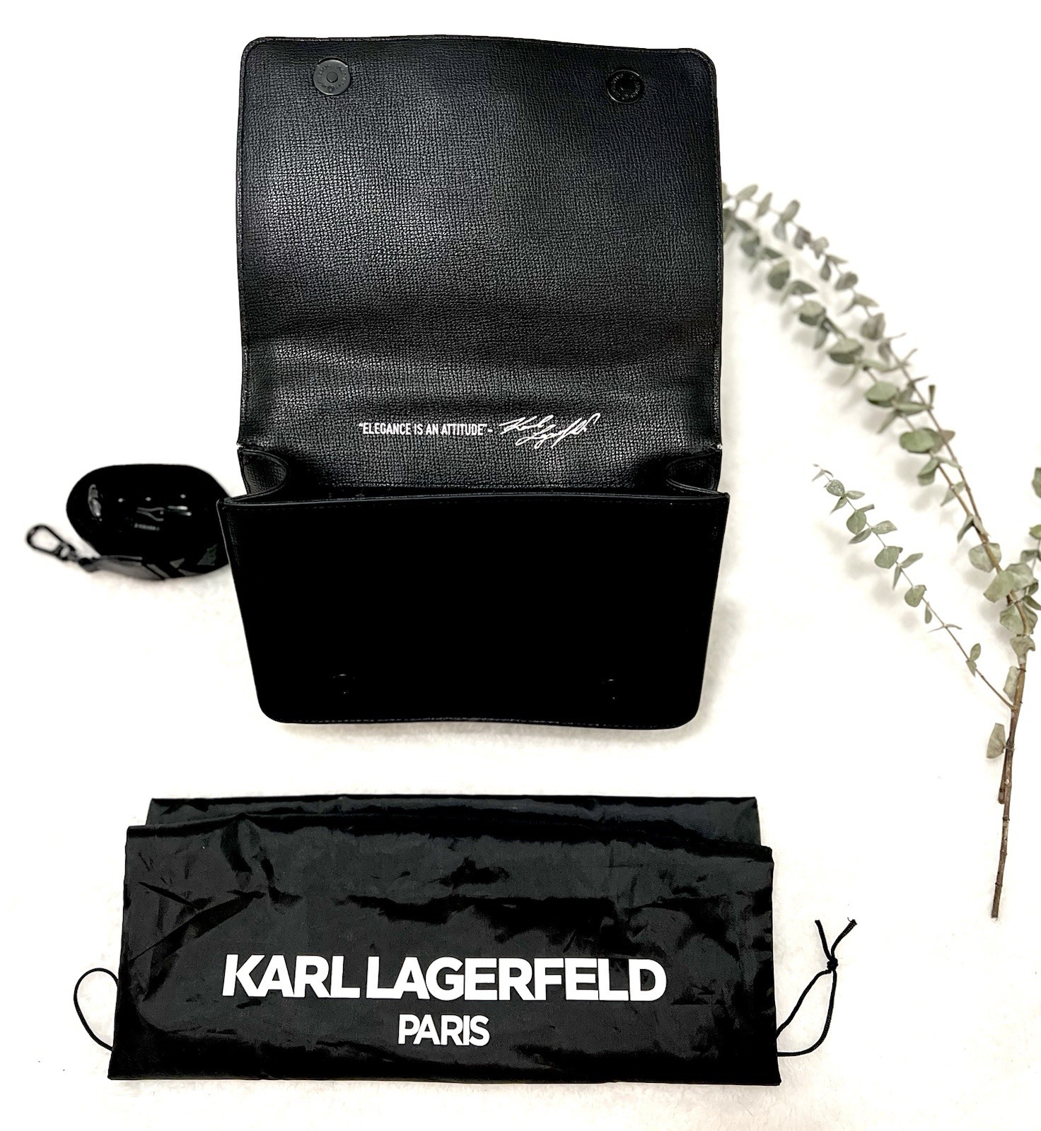 KARL LAGERFELD Simone Front Flap Crossbody Iridescent Dust Bag Logo Coin Purse