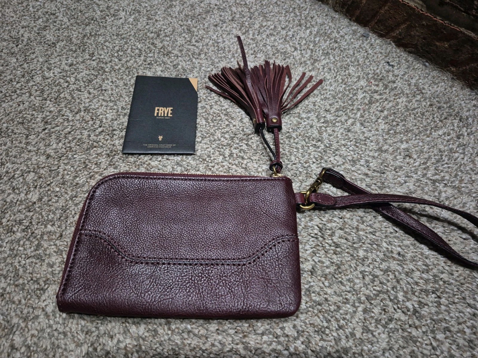 FRYE Paige Wristlet Bordeaux Tassel Accent Zip Closure 3 Inner Card Slots NWT