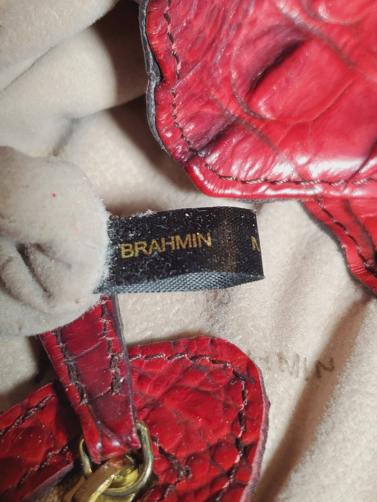 VTG Brahmin Sara Rose Ruby Red & Cocoa Brown Melbourne Leather Handbag Tasseled