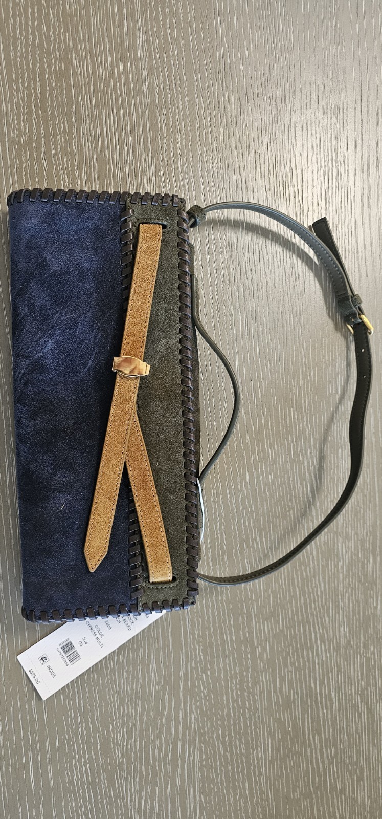 Veronica Beard Dash Clutch Navy + Green Calf Suede Belted Clutch Nwt Msrp $525