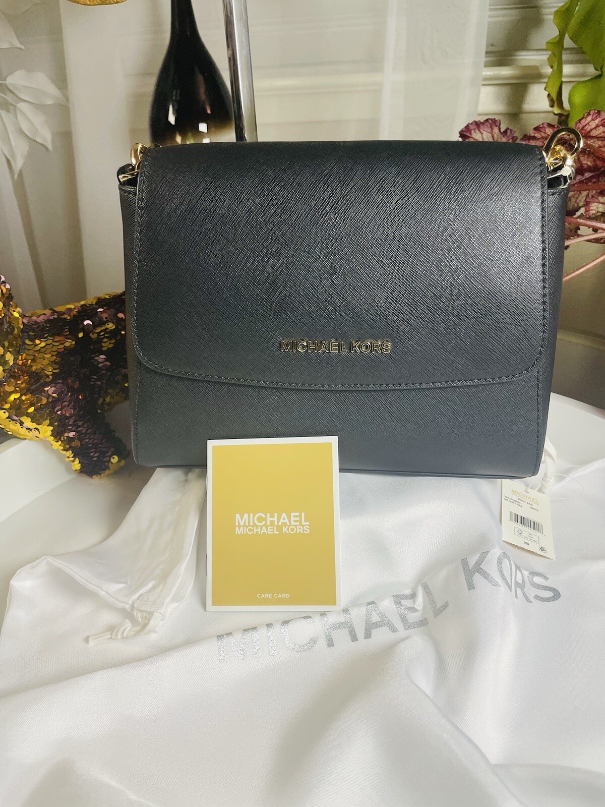 Michael Kors Sofia Small Saffiano leather Satchel Crossbody bag in black