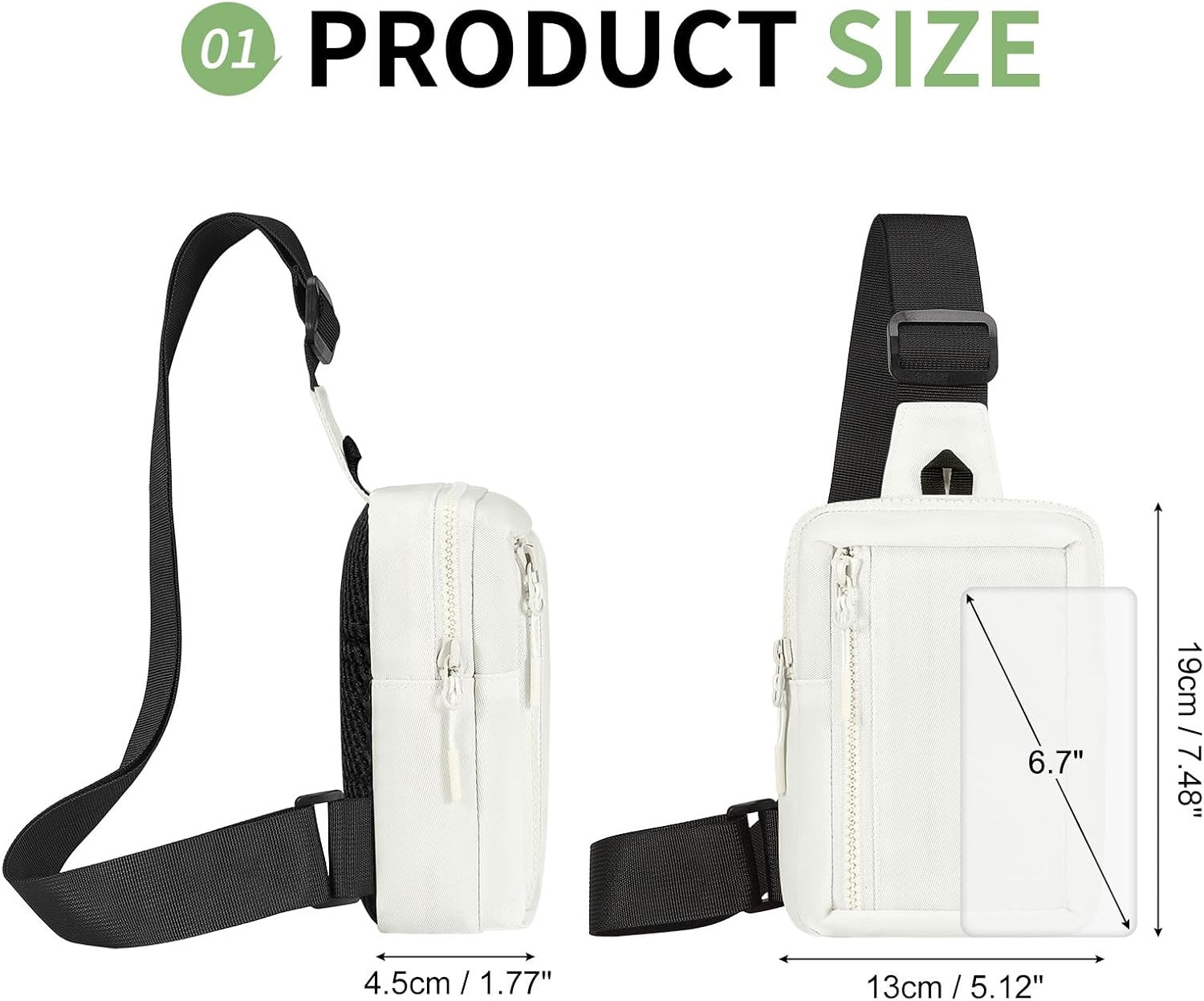 Mini Sling Bag for Men and Women 7.5″ Pocket, White | Small anti Theft Crossbody