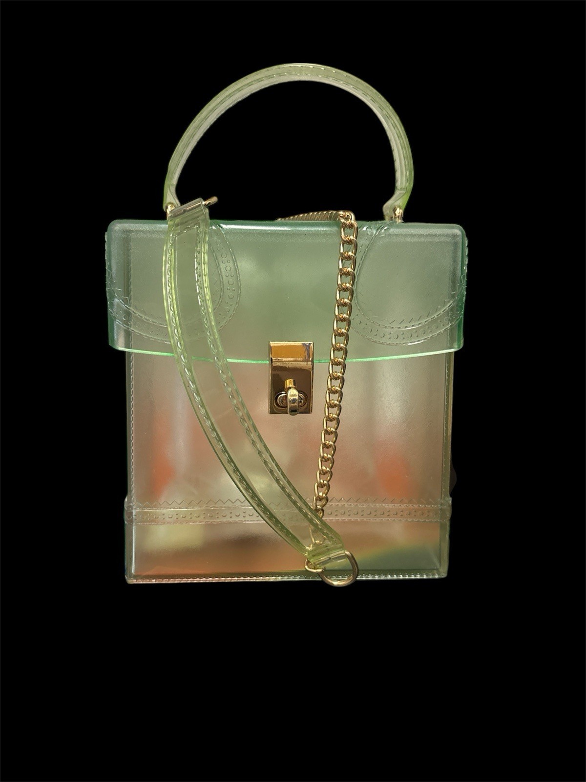 Cross body, Purse Clear With Mint Green Enko New With Tags 6In X 6.5 In X 3 In