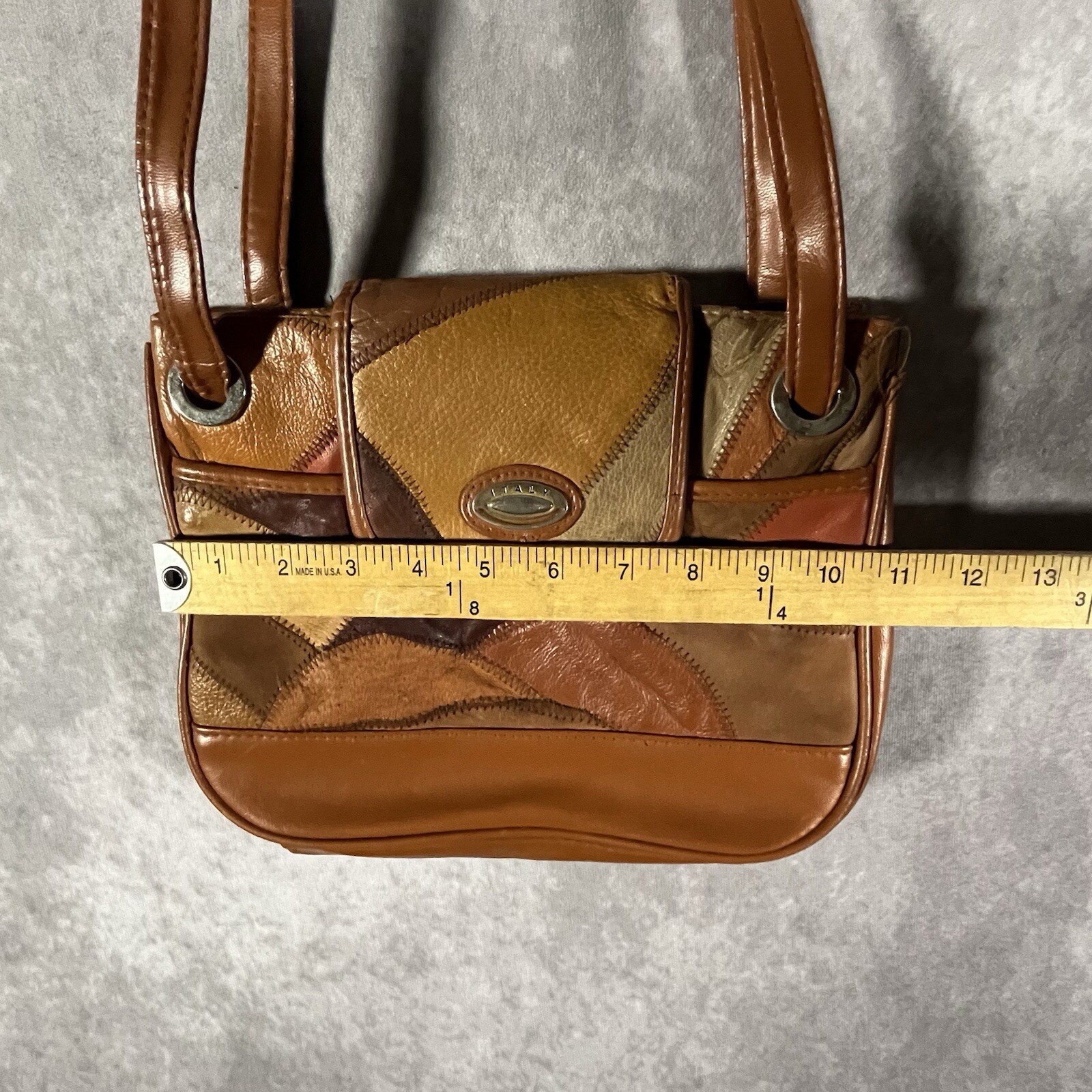 Italy Leather Patchwork Purse Shoulder Bag Approx 10.5 X 8 X 3 Inch Boho Hippie