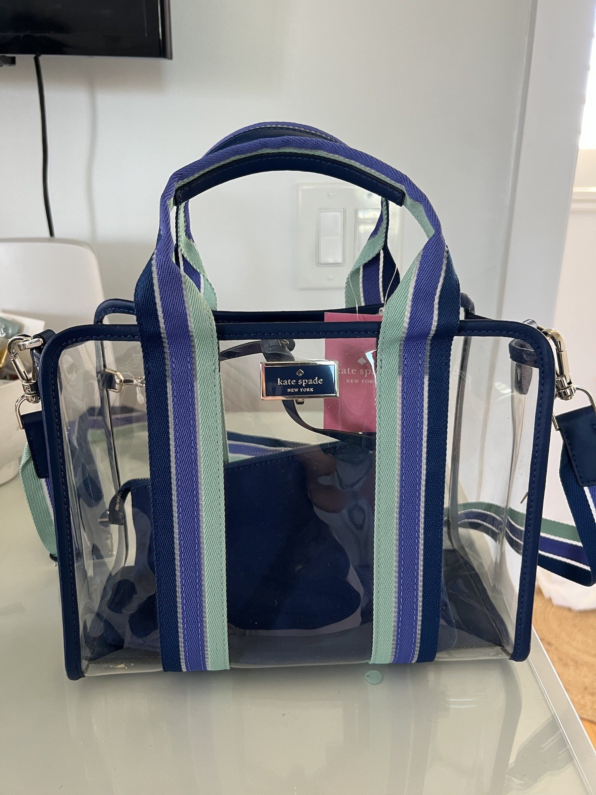 Kate Spade New York Sam See-Through Satchel Bag Purse Tote NEW Blue Stripe