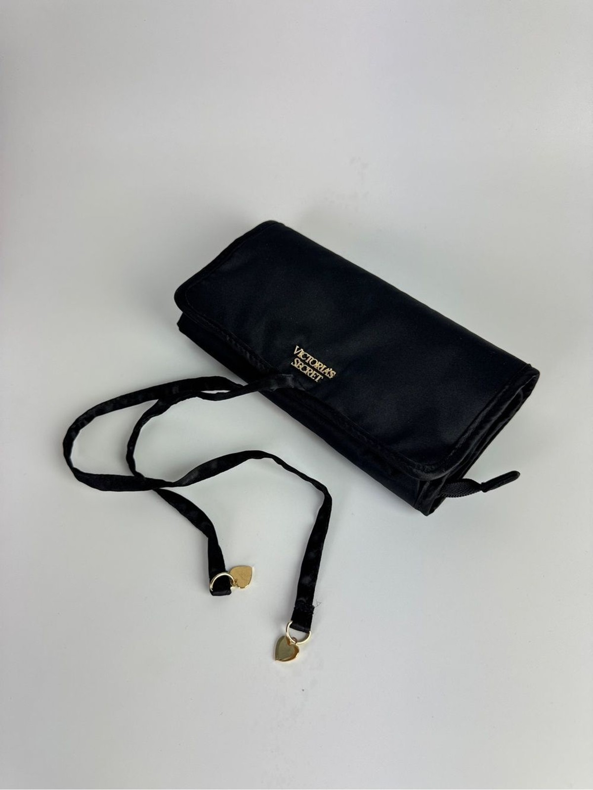 Victoria’s Secret Black Satin Lingerie Travel Organizer Roll-Up Storage Bag