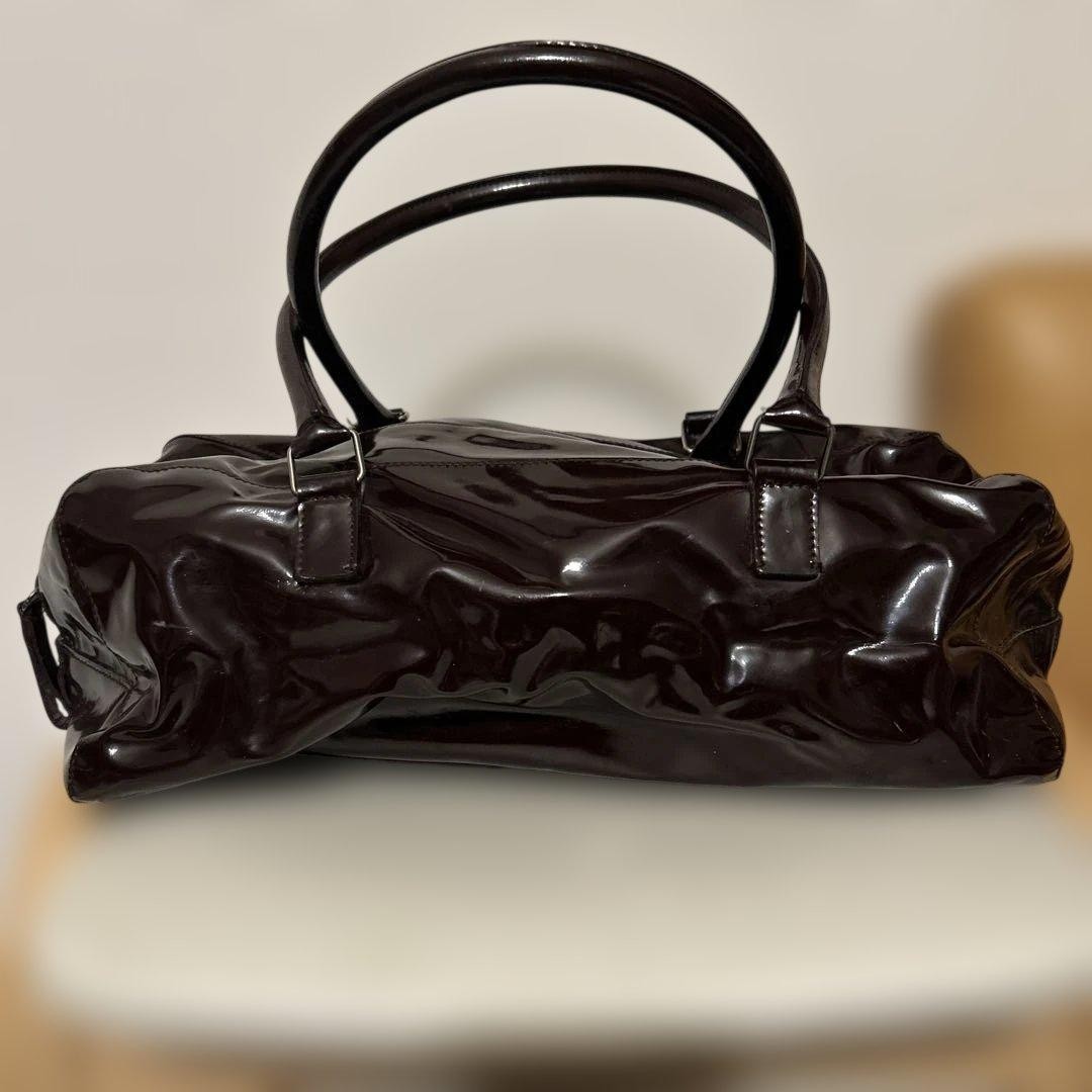 MIU MIU Patent Leather Handbag Tote Bag Brown Glossy Japan Vintage Luxury Used
