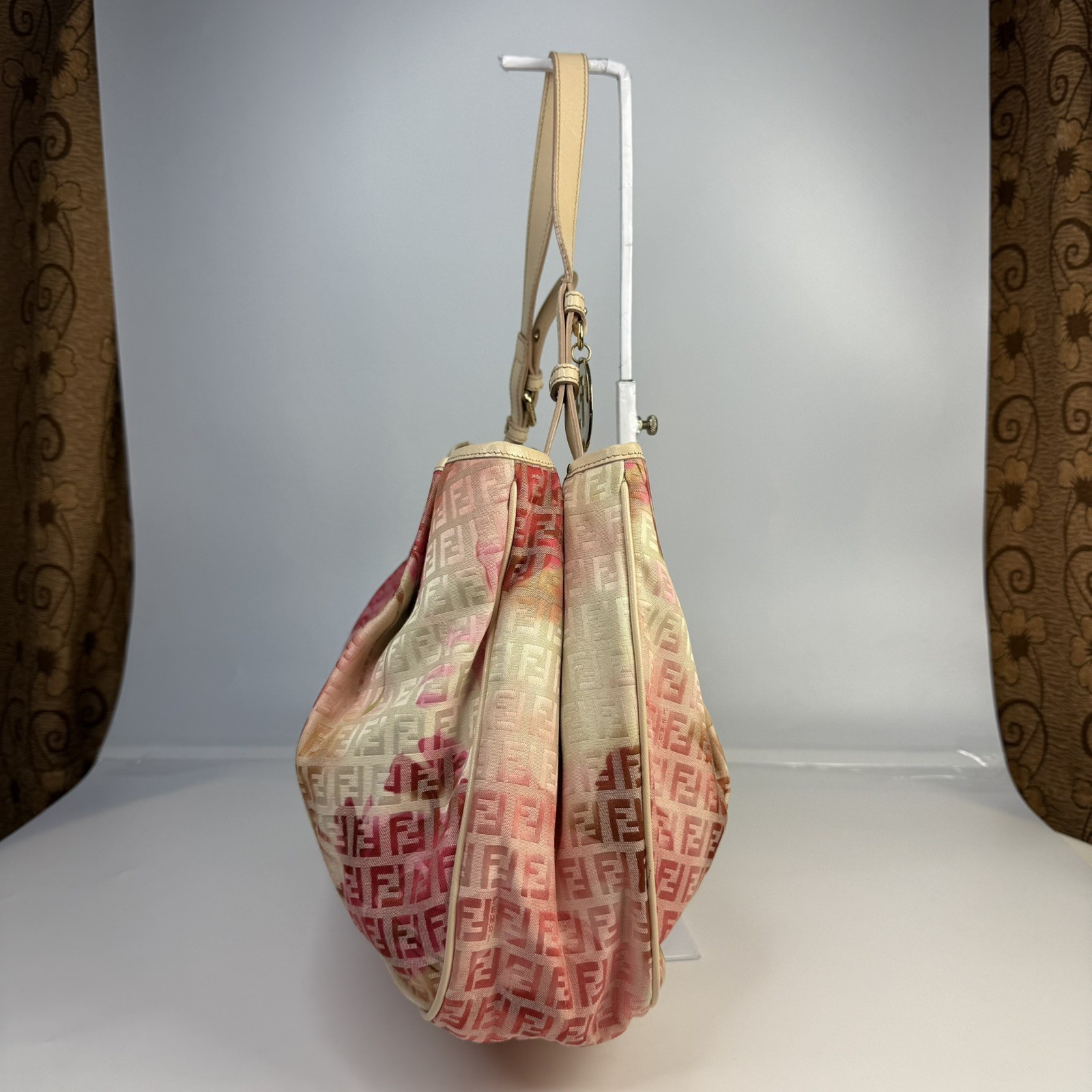 🌸 Authentic FENDI Chef Shoulder Bag Pink Floral Zucca FF Canvas 8BH220 🌸