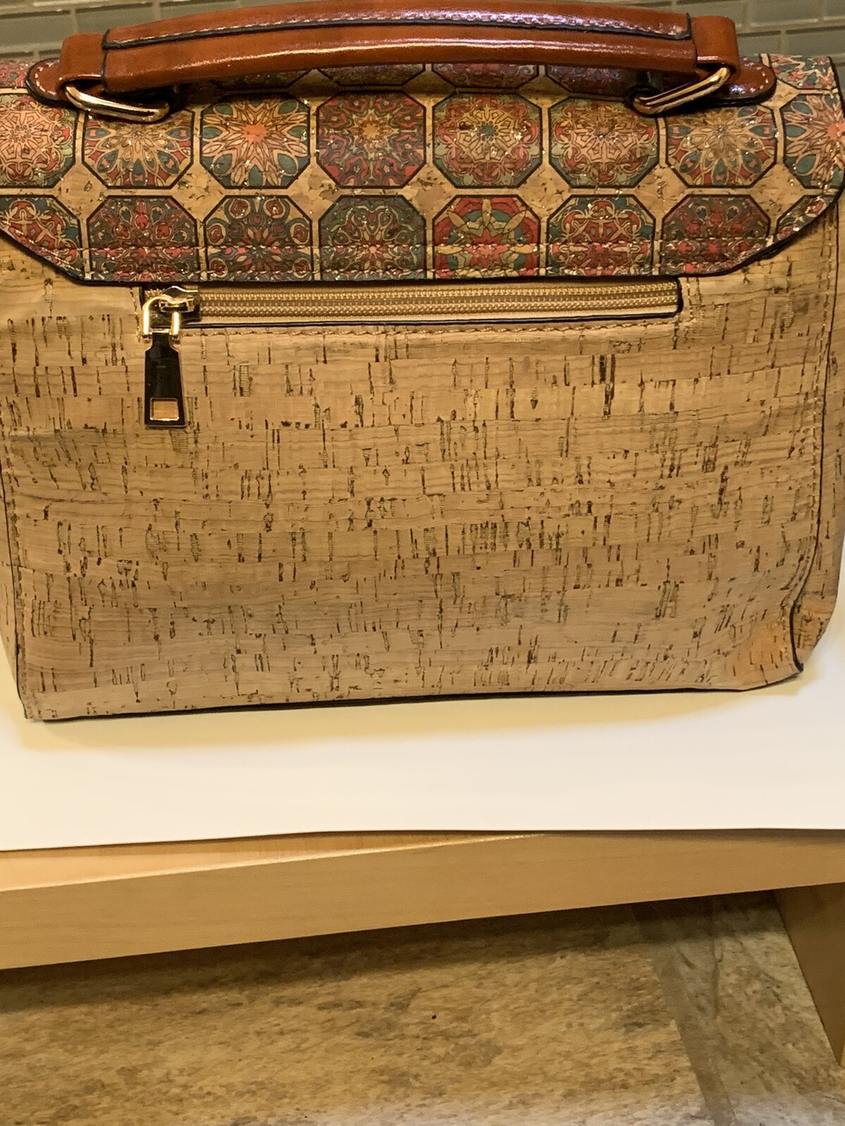 Portuguese Tile Lisbon Vegan Cork Handbag Messenger Crossbody AdjStrap NWOT