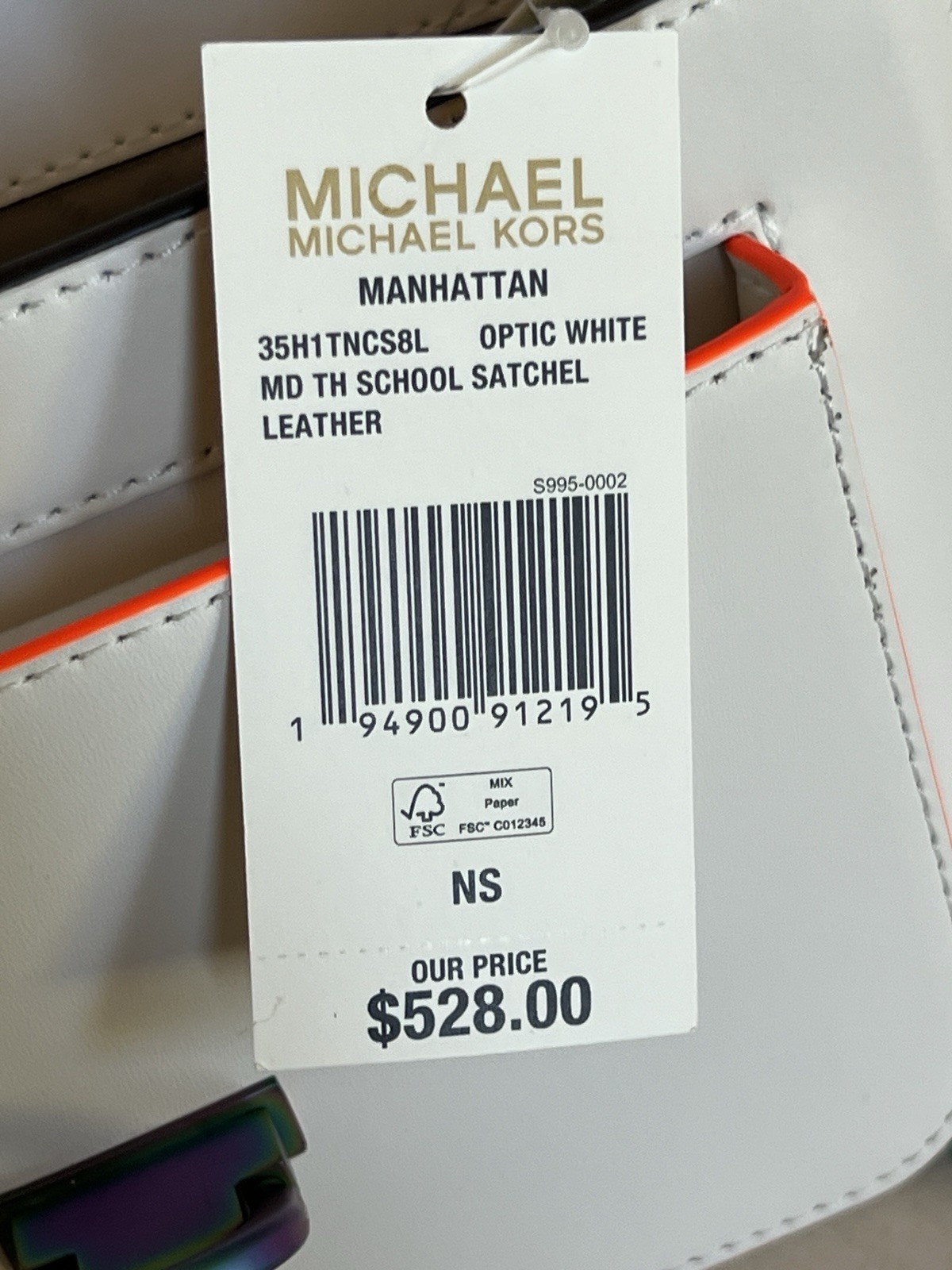 MICHAEL KORS MANHATTAN MEDIUM WHITE NEON CROSSBODY SCHOOL SATCHEL BAG NWT!