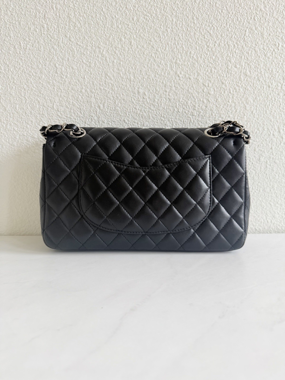100% Authentic Chanel Classic Medium Double Flap Black Lambskin Silver Hardware