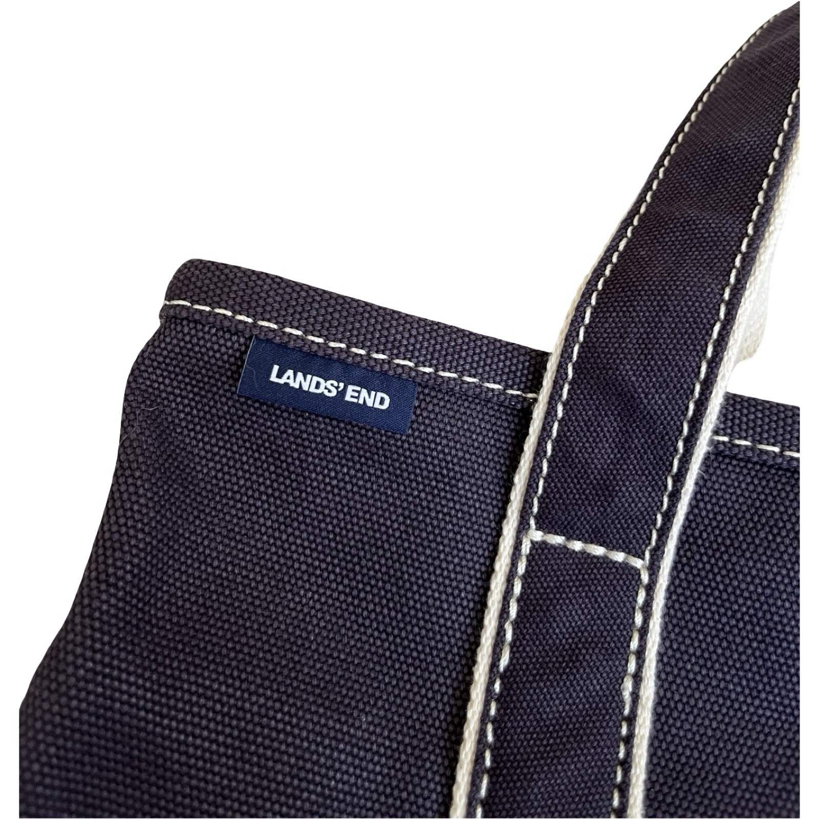 Lands End Medium Size Boat Tote Bag Blue Heavy Duty Cotton 13.5×16”