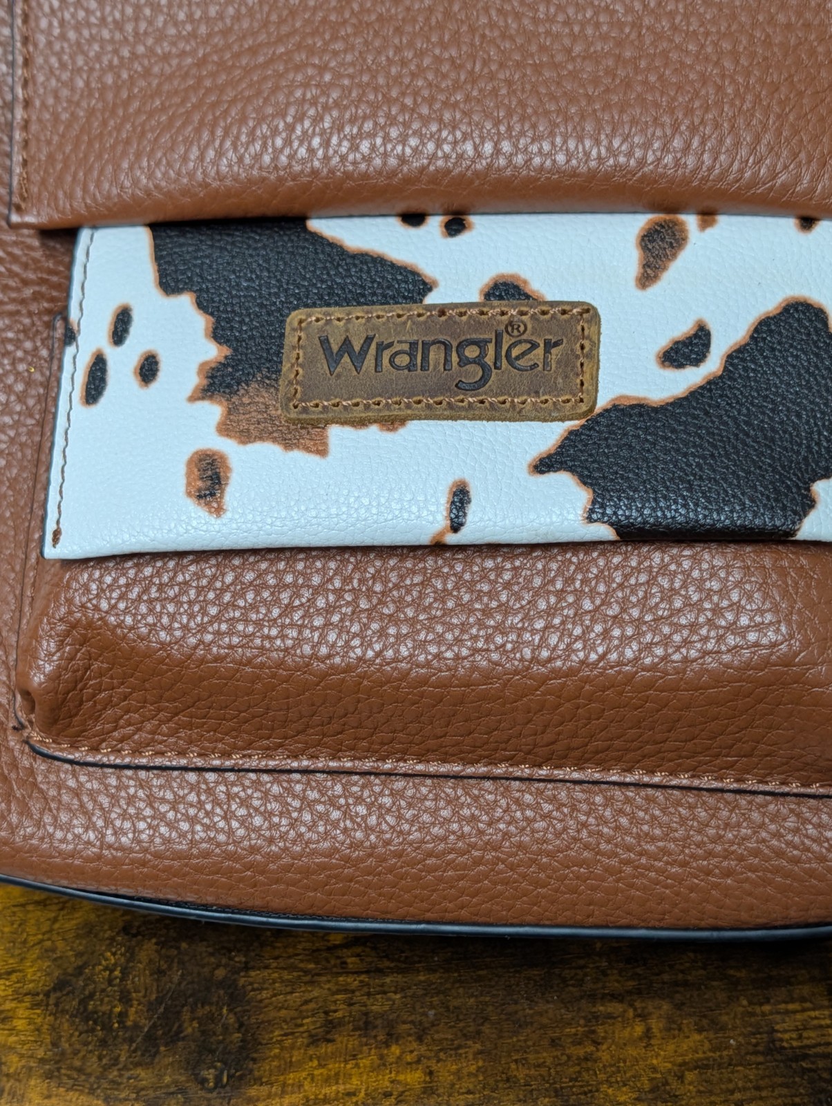 Wrangler Cow Print Convertible Backpack Purse Brown & White Bag NWT Western