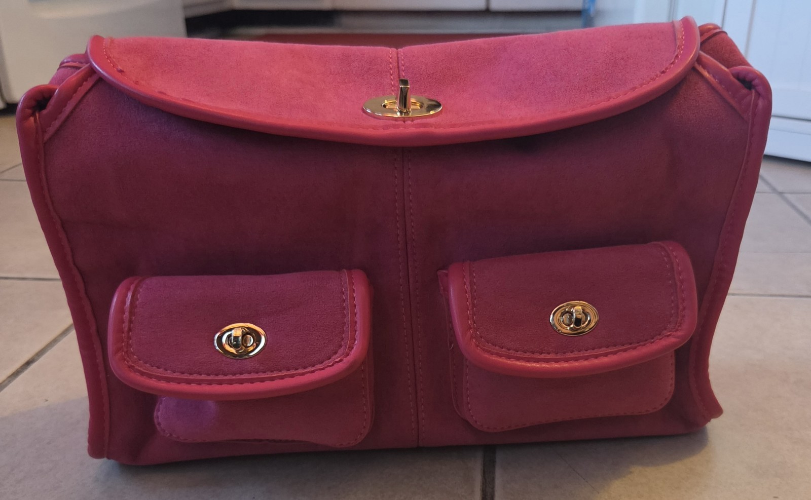New Commuter Pink Suede Pillow Shoulder Bag Purse Detachable Strap Pockets Lined