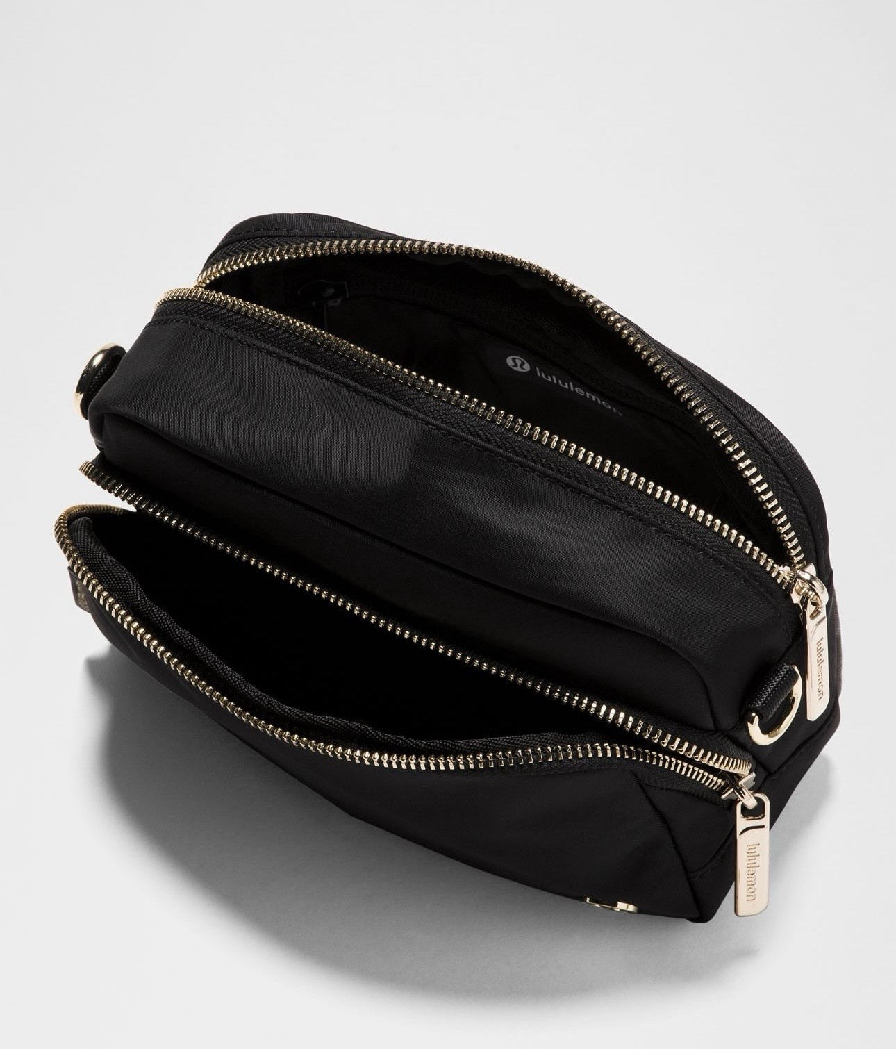 lululemon Everywhere Crossbody Bag Black Gold Hardware Zip Pockets