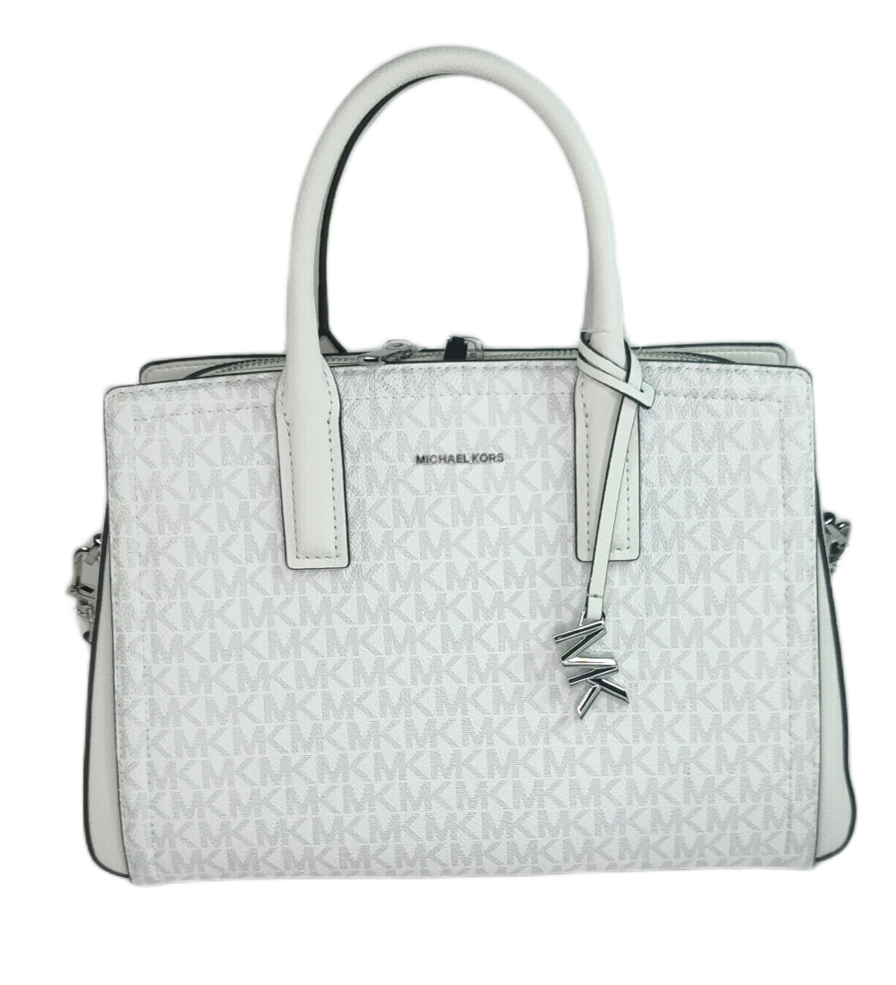 Michael Kors Laila Medium Leather Handbag/Crossbody Satchel – Ivory/White – NWT