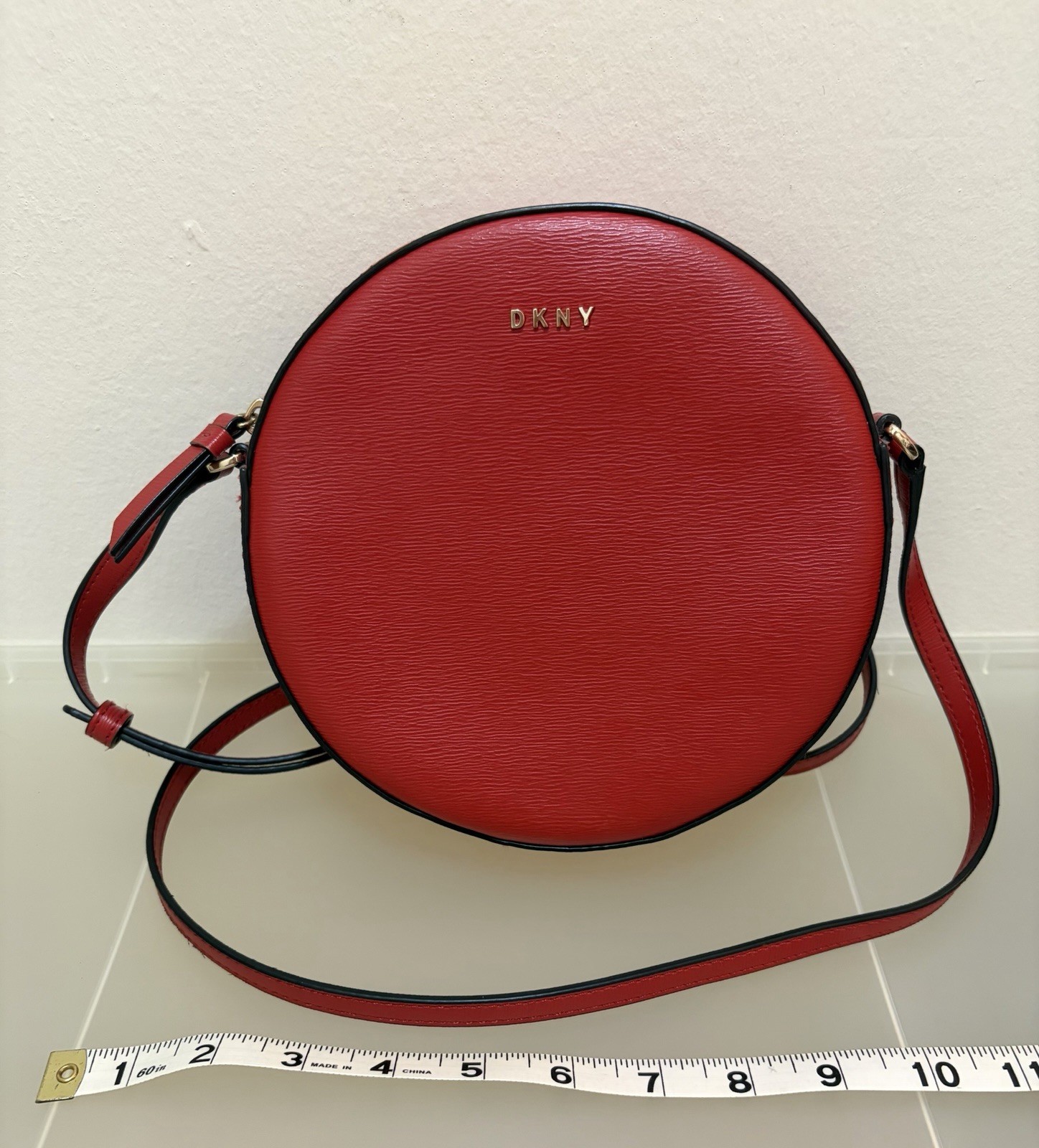 2019 DKNY Cherry Red Round Vinyl Crossbody Bag