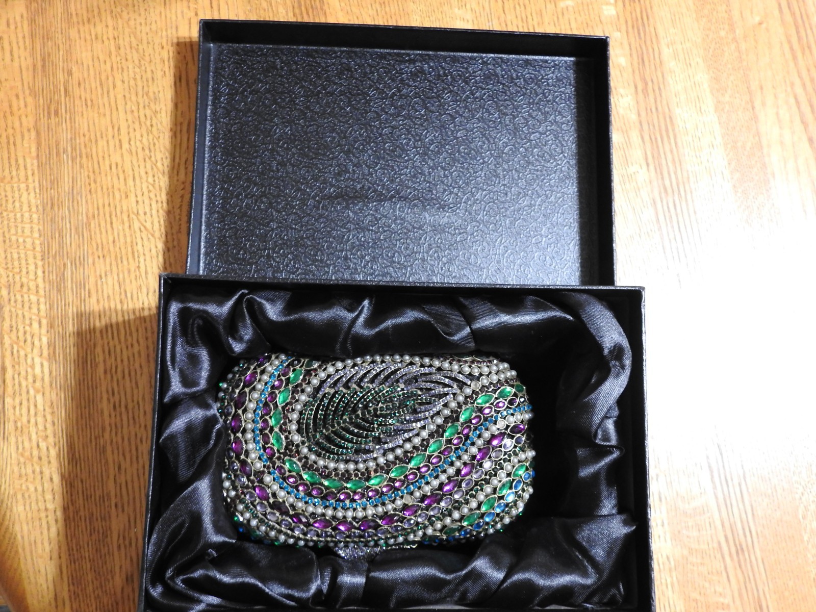 OFF PARK (R) COLLECTION MULTICOLOR CRYSTAL GUNMETAL TONE FEATHER CLUTCH