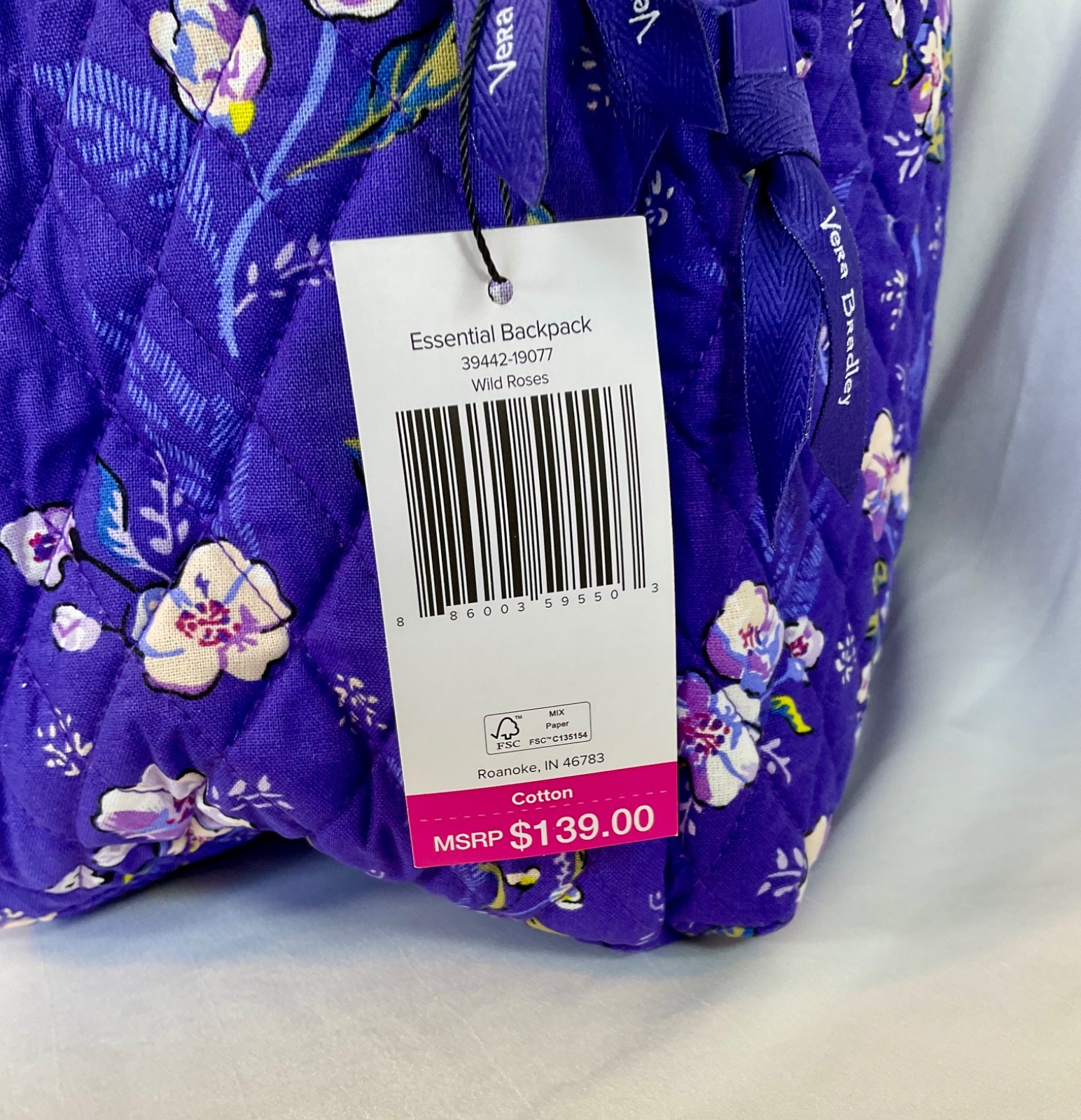 🌸Vera Bradley Essential Backpack Bookbag Wild Roses Purple Spring Break