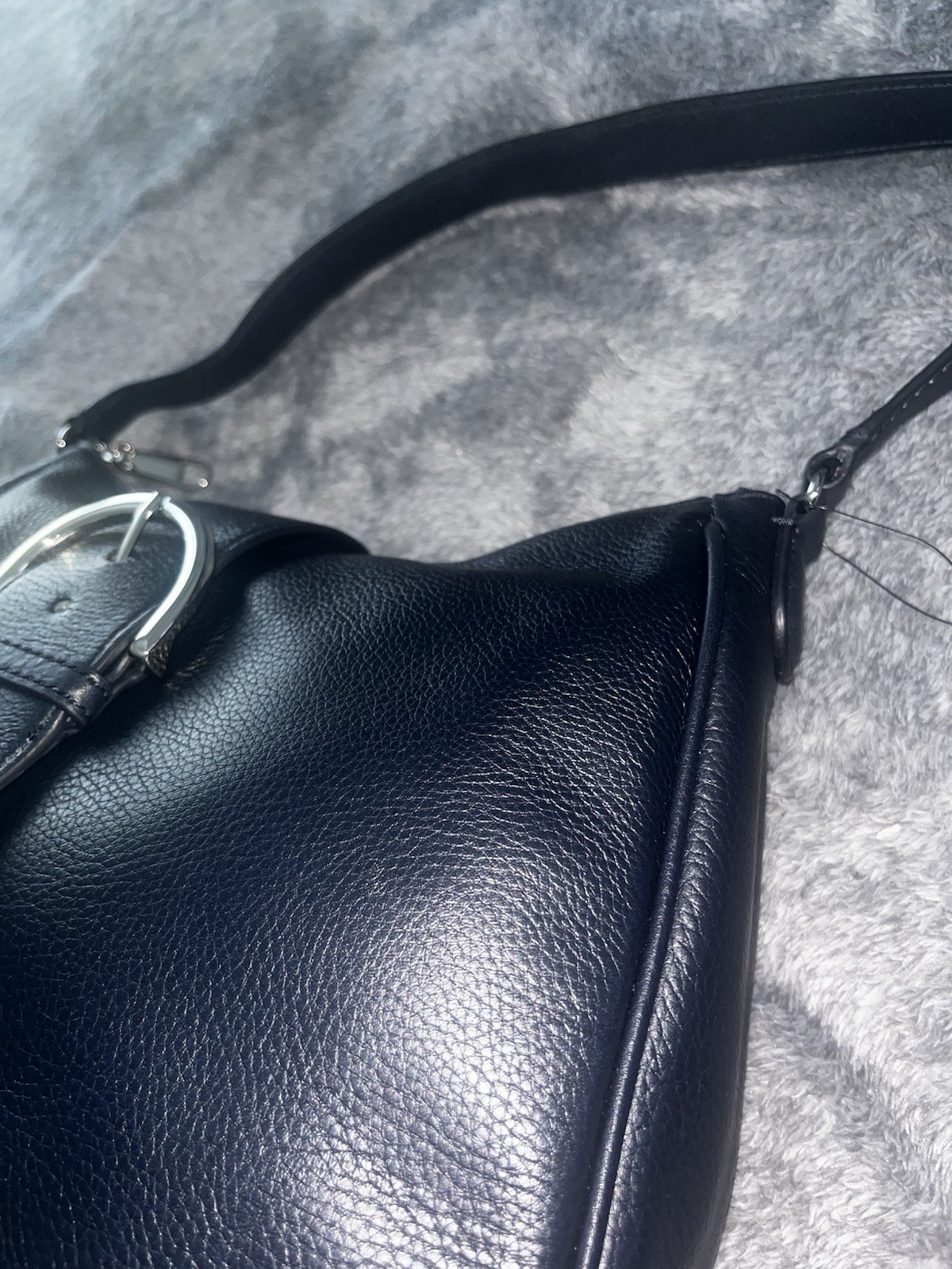 Talbots Soft Pebbled Leather Hobo Shoulder Bag Dark Navy Blue w/ Silver Hardware