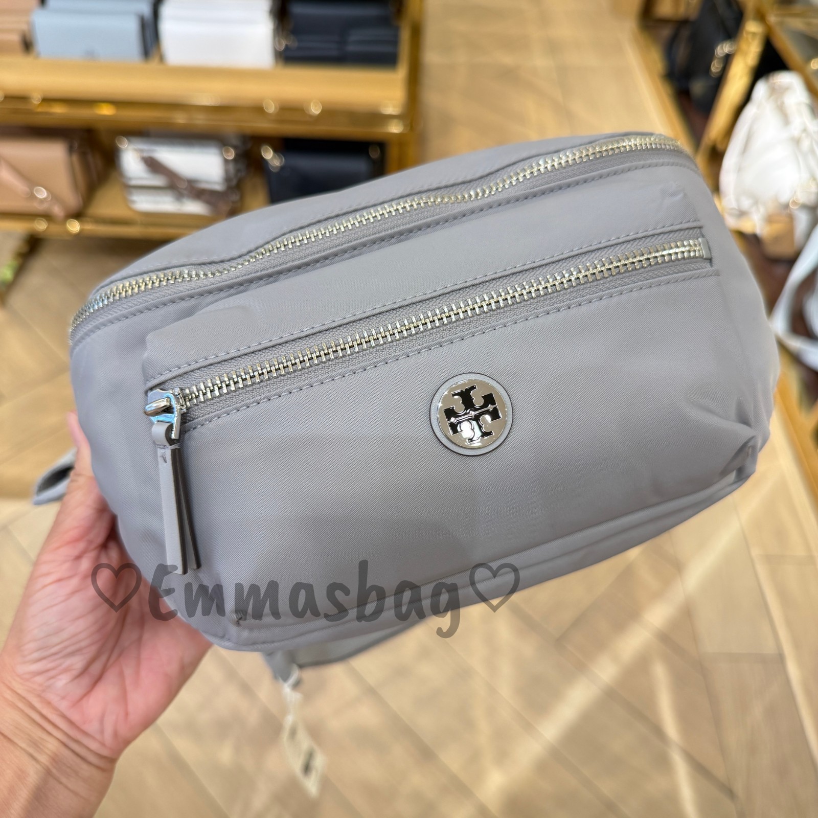 Tory Burch Nylon Belt Bag 170436 Lightweight Bay Gray $265 Authentic‼️