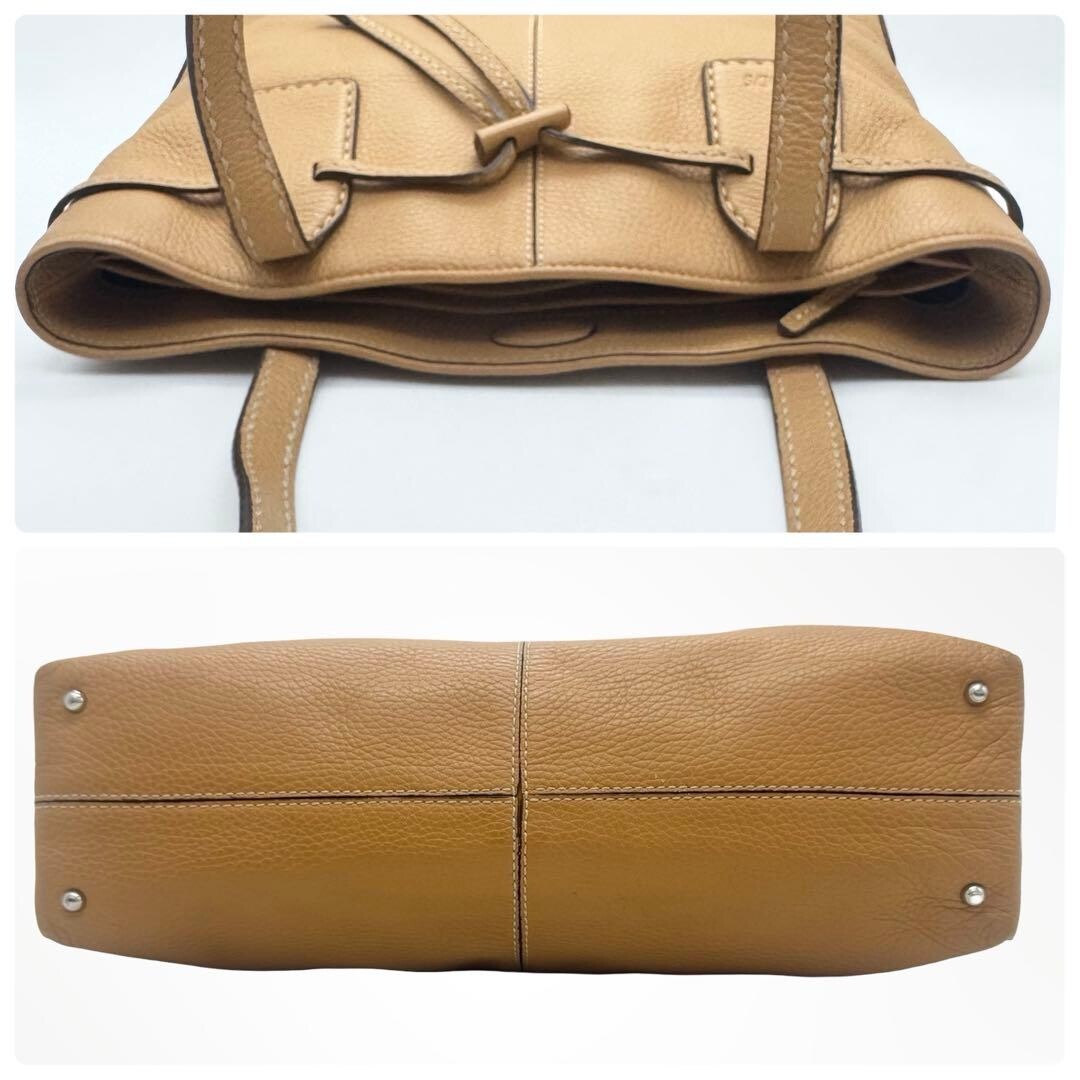 Tods Leather Tote Bag Light Brown Drawstring Shoulder Business Auth From Japan