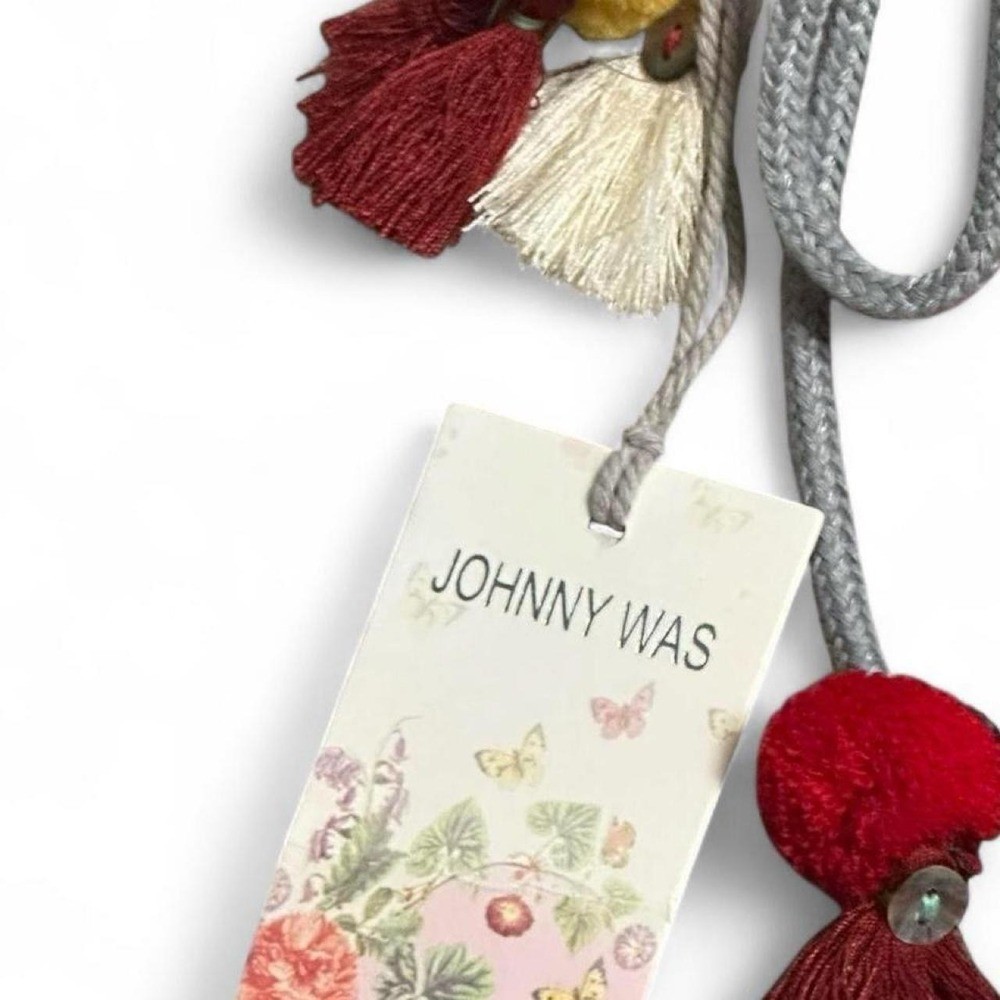 NWT $225 Johnny Was Blanket Boho Banana Bag Tie Closure Tassels Floral