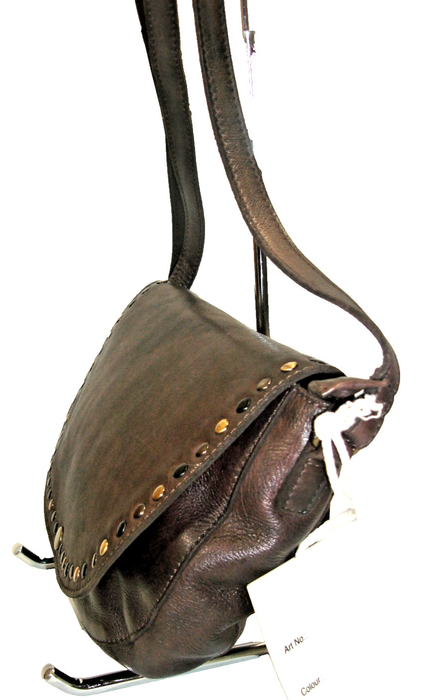 Vilenca Holland Butter Soft Drk Brown Leather Studded Crossbody Shoulder Bag NWT