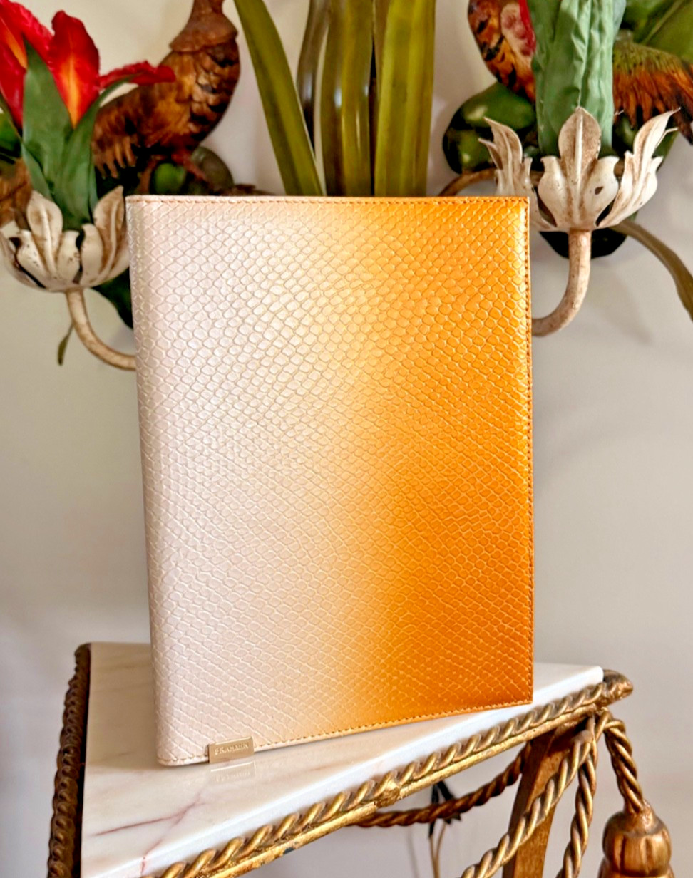 🌅 NWT Brahmin Canary Por Do Sol Ombre Sample Lizard Embossed Leather Journal 🌅