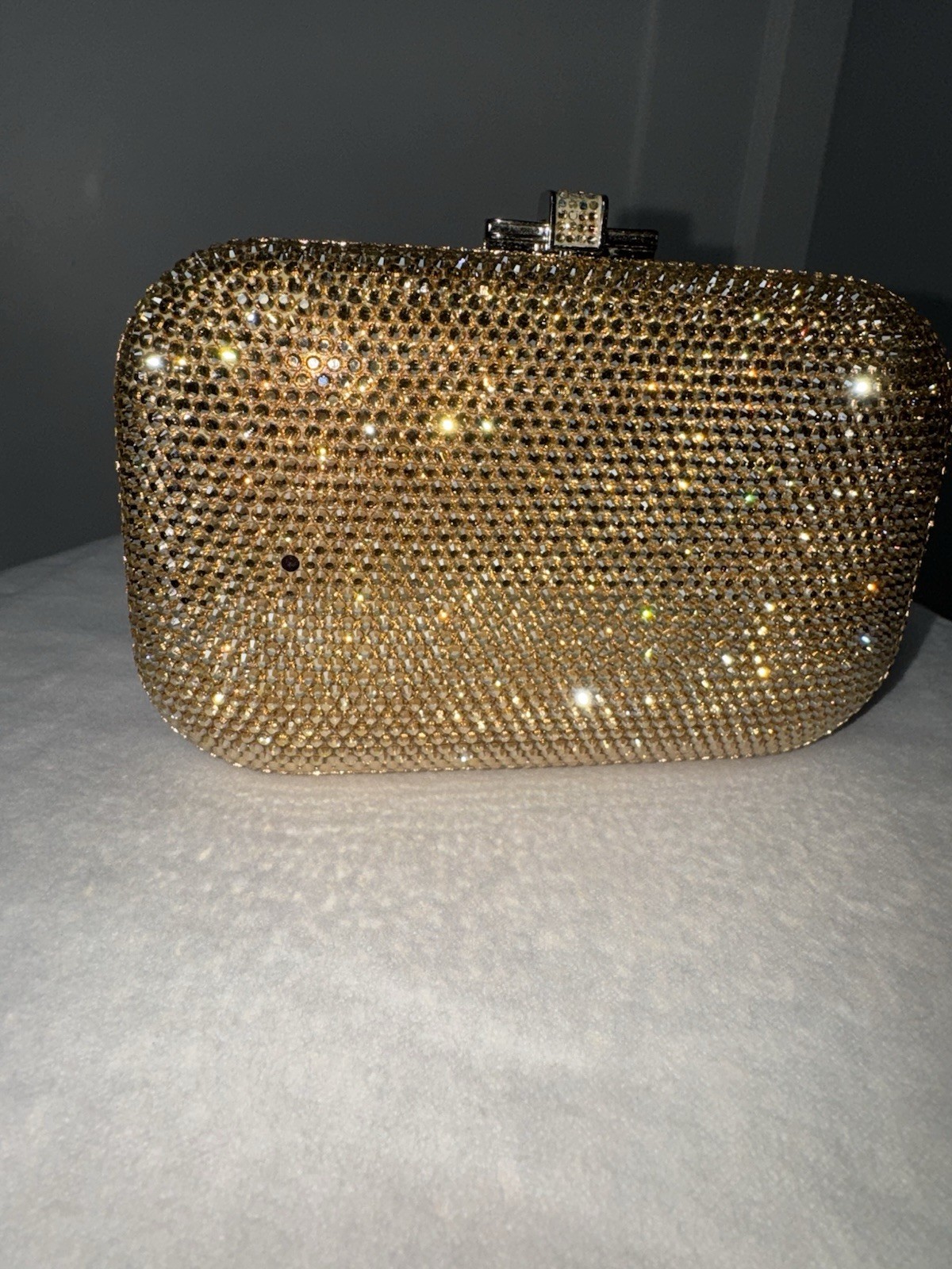 Judith Leiber Slide Champagne Full Bead Frame Clutch with Chain Strap/OS