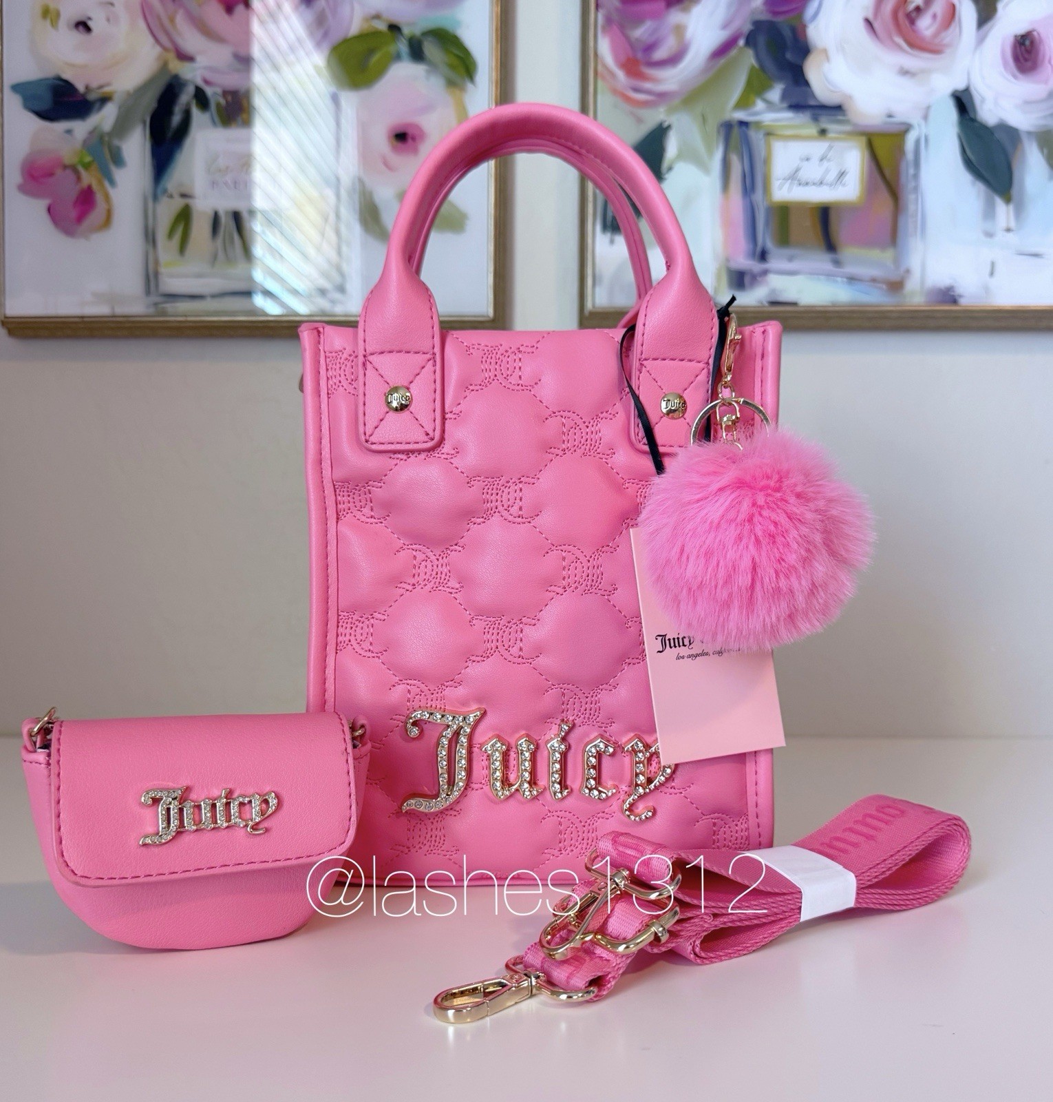 JUICY COUTURE Purse Taking the Lead Mini Crossbody Tote Bag w/ Pouch – Pink