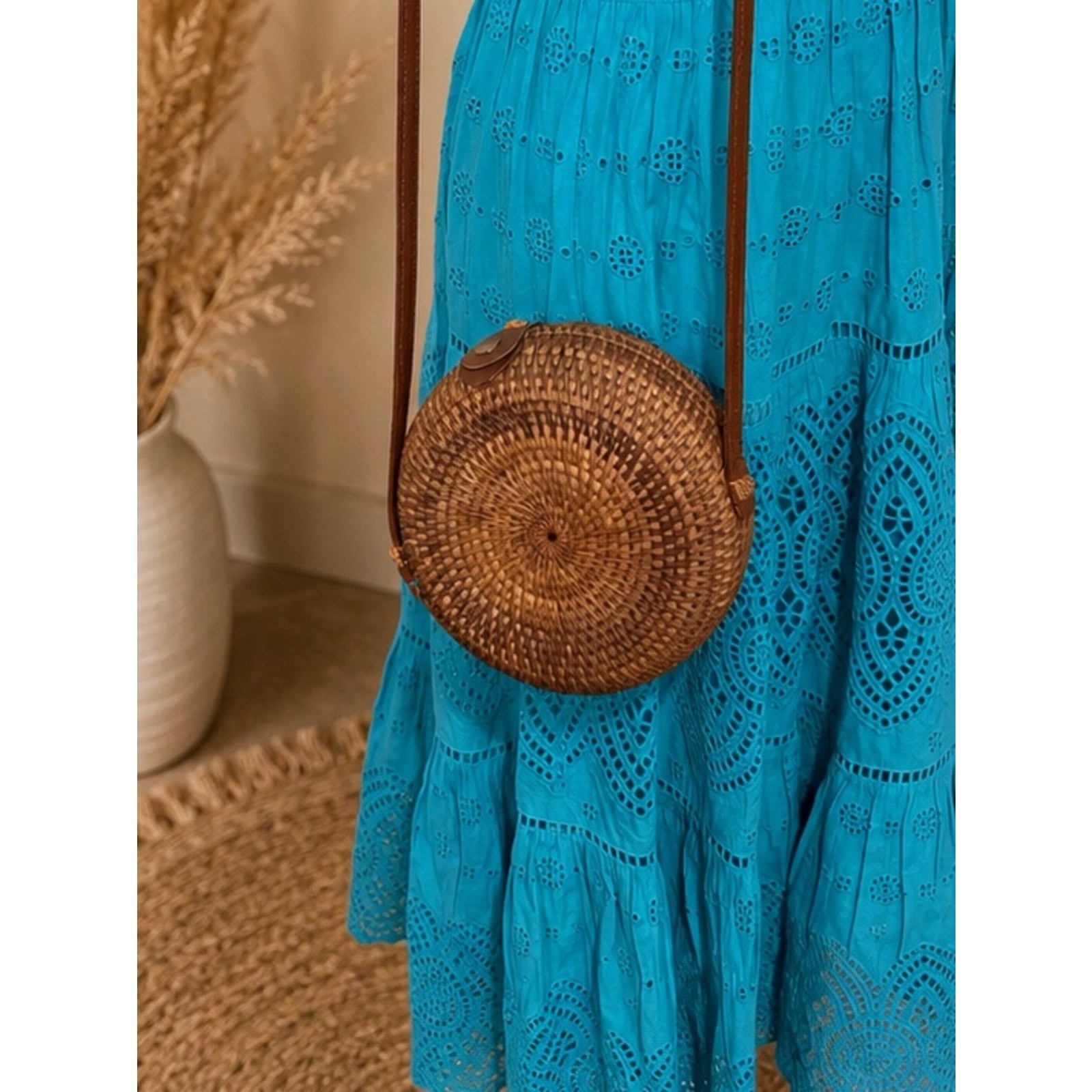 Woven Round Crossbody Bag in Brown