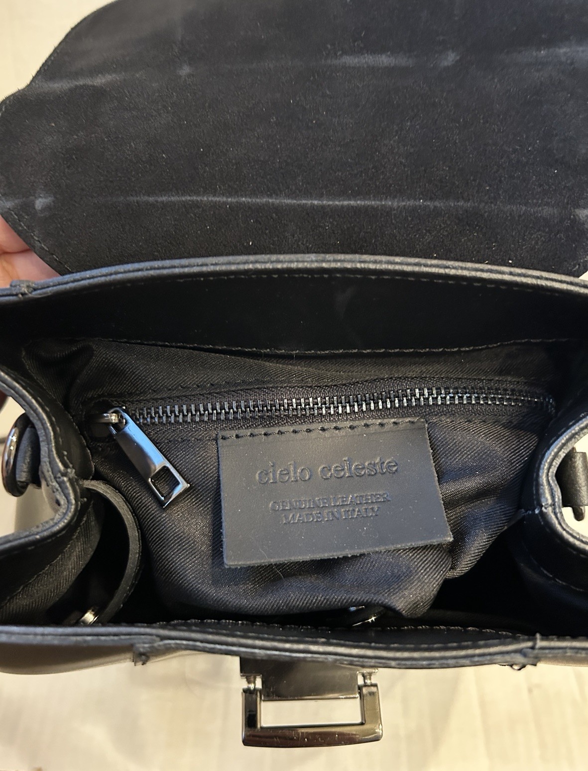 Italian Cielo Celeste Black Leather Purse Exclusive Backpack Shoulder Bag
