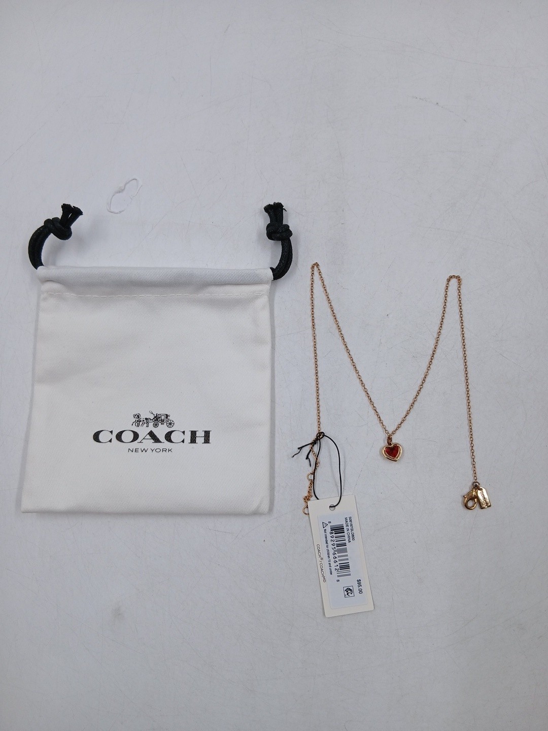 Coach Red Stone Heart Red Necklace Gold Plated (Z3-B16)