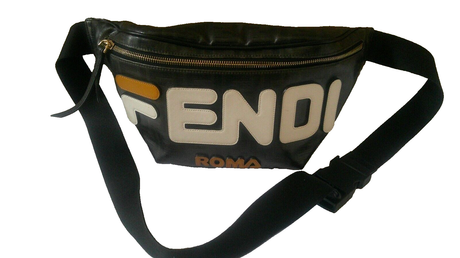 Fendi x Fila Roma Glazed Fabric Black White Gold FF Mania Belt Bag Zucca
