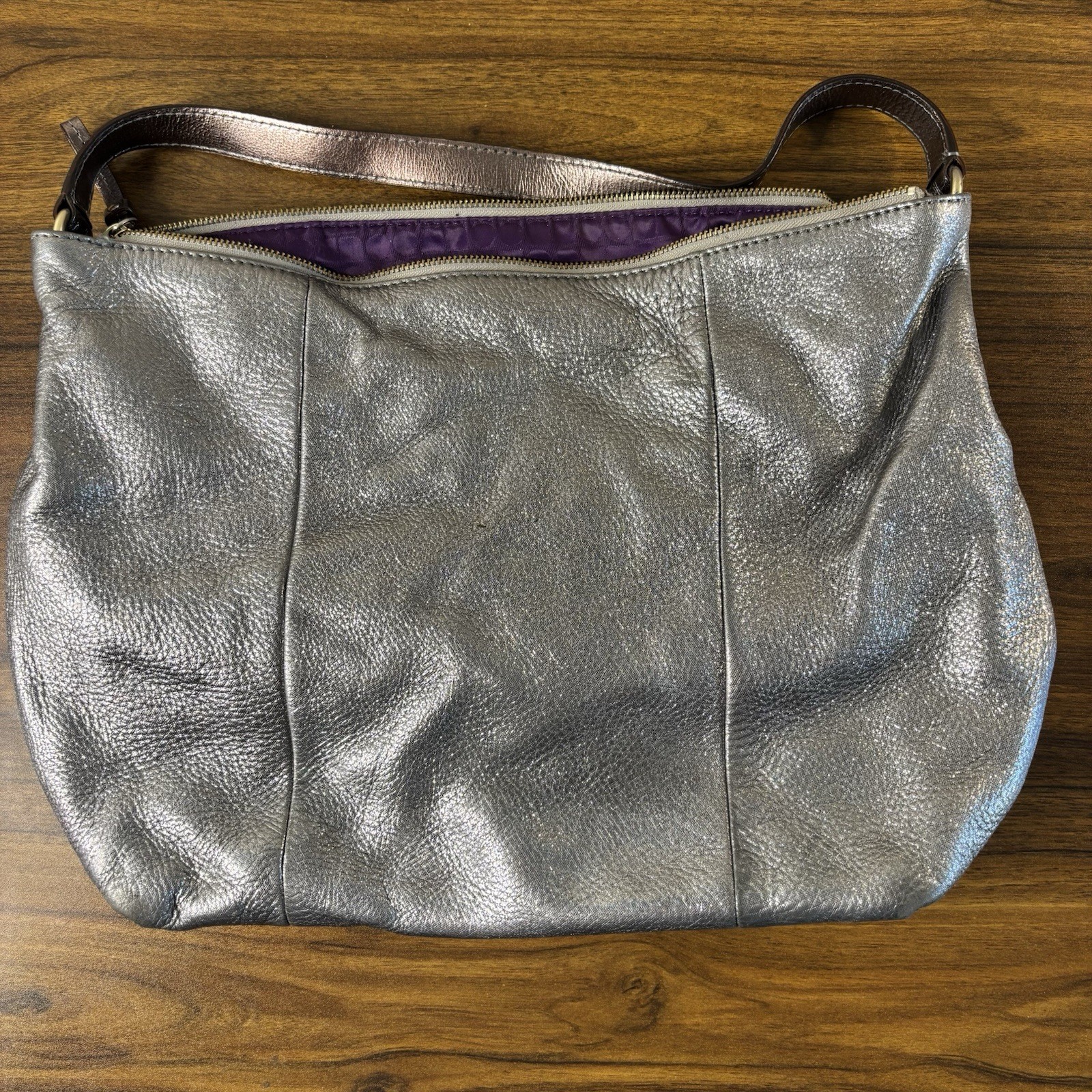 Kate Spade New York Metallic Gunmetal Shoulder Bag Gold Hardware Dust Bag