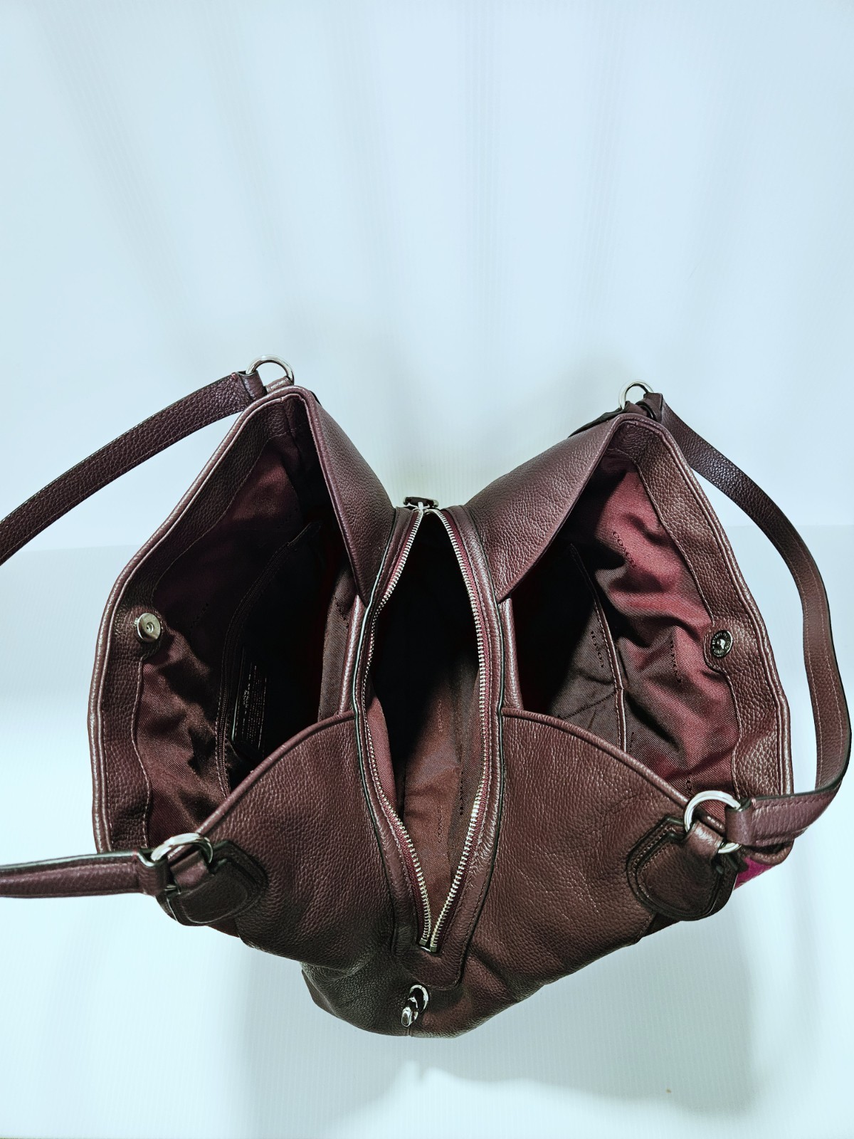 Coach Oxblood Patchwork Floral Print Edie Turn Lock Leather/Suede Shoulder Bag