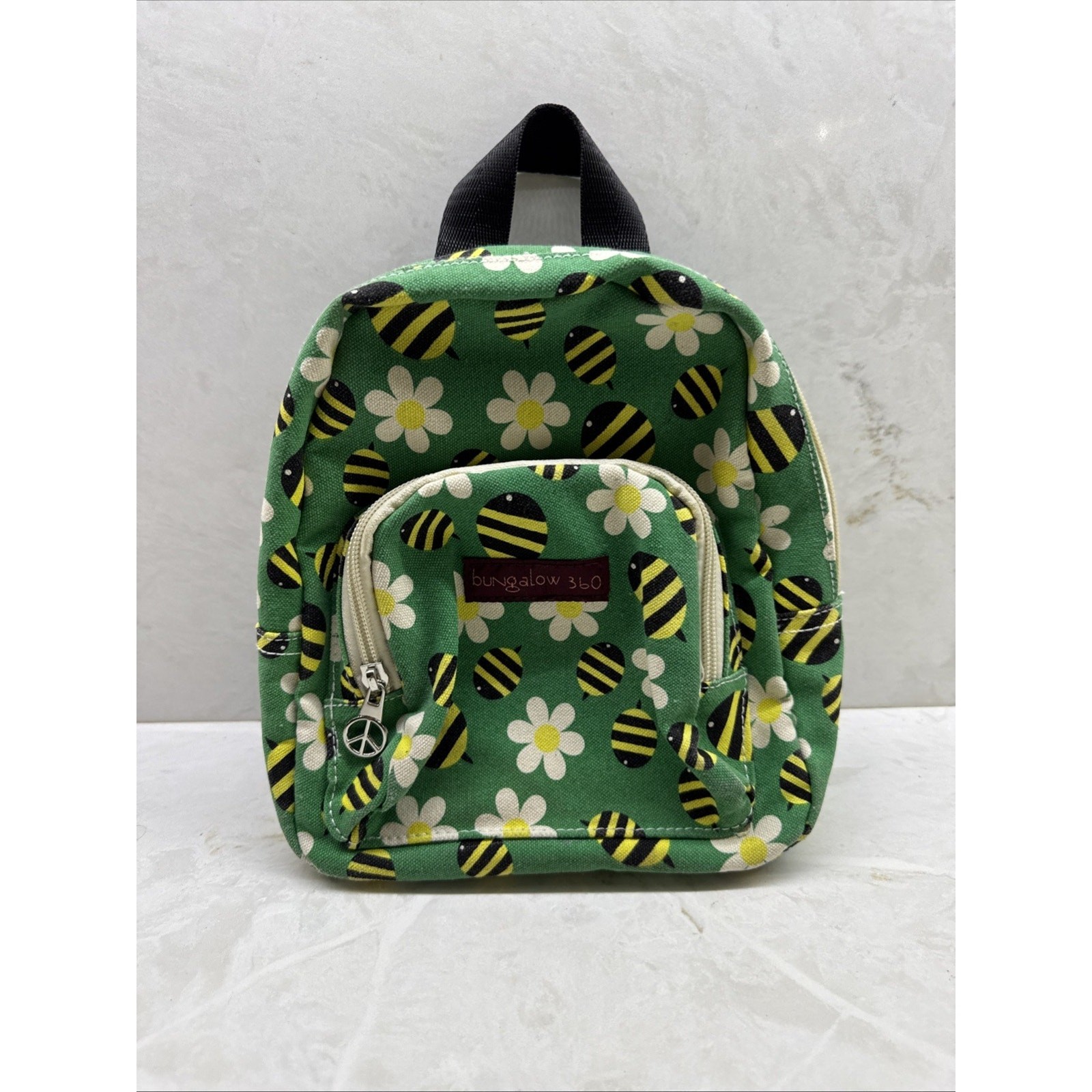 Bungalow 360 Adult Mini Green Backpack Bumblebees Flowers Durable Cotton Canvas