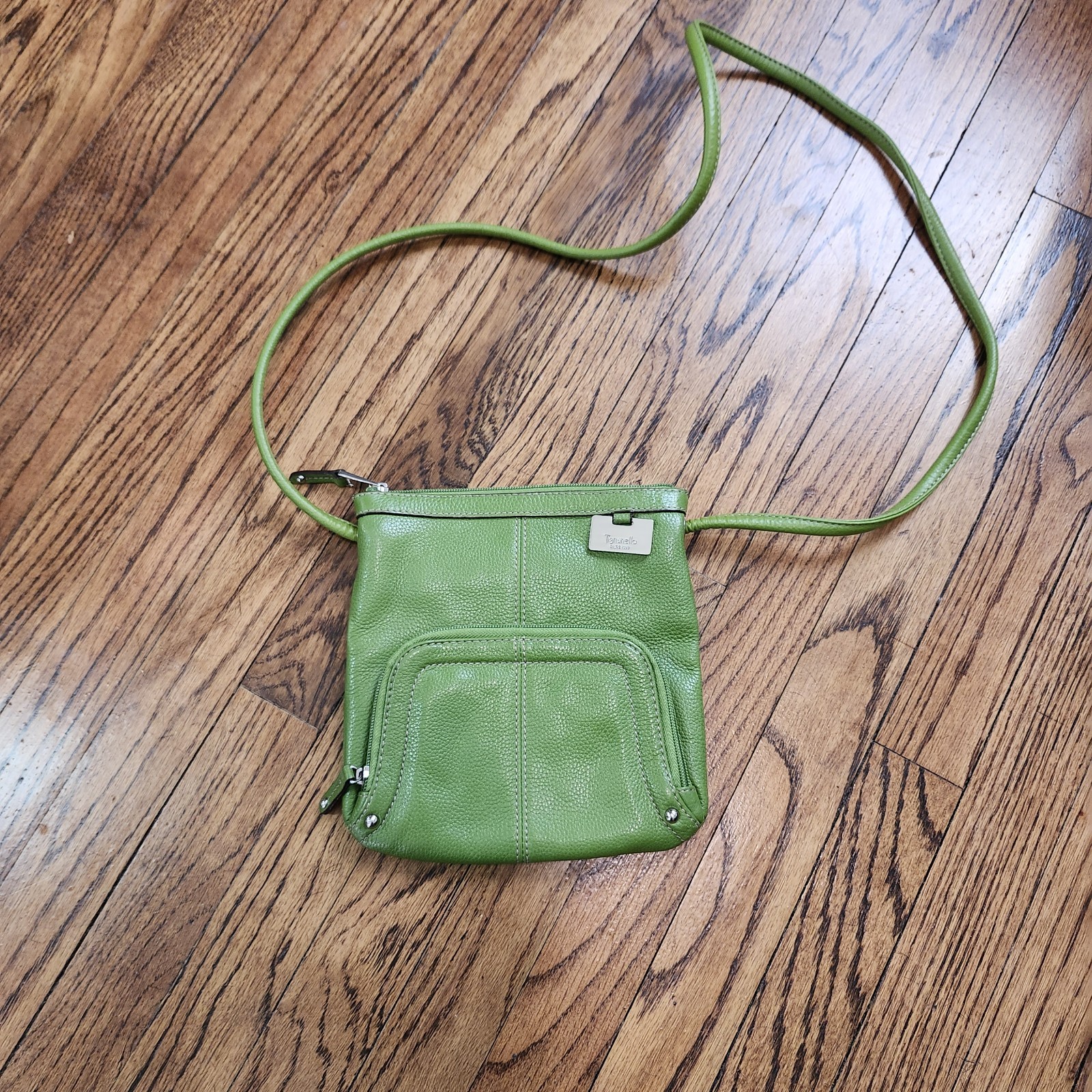 Tignanello Olive Pebbled Leather Multi-Compartment Shoulder Crossbody Handbag